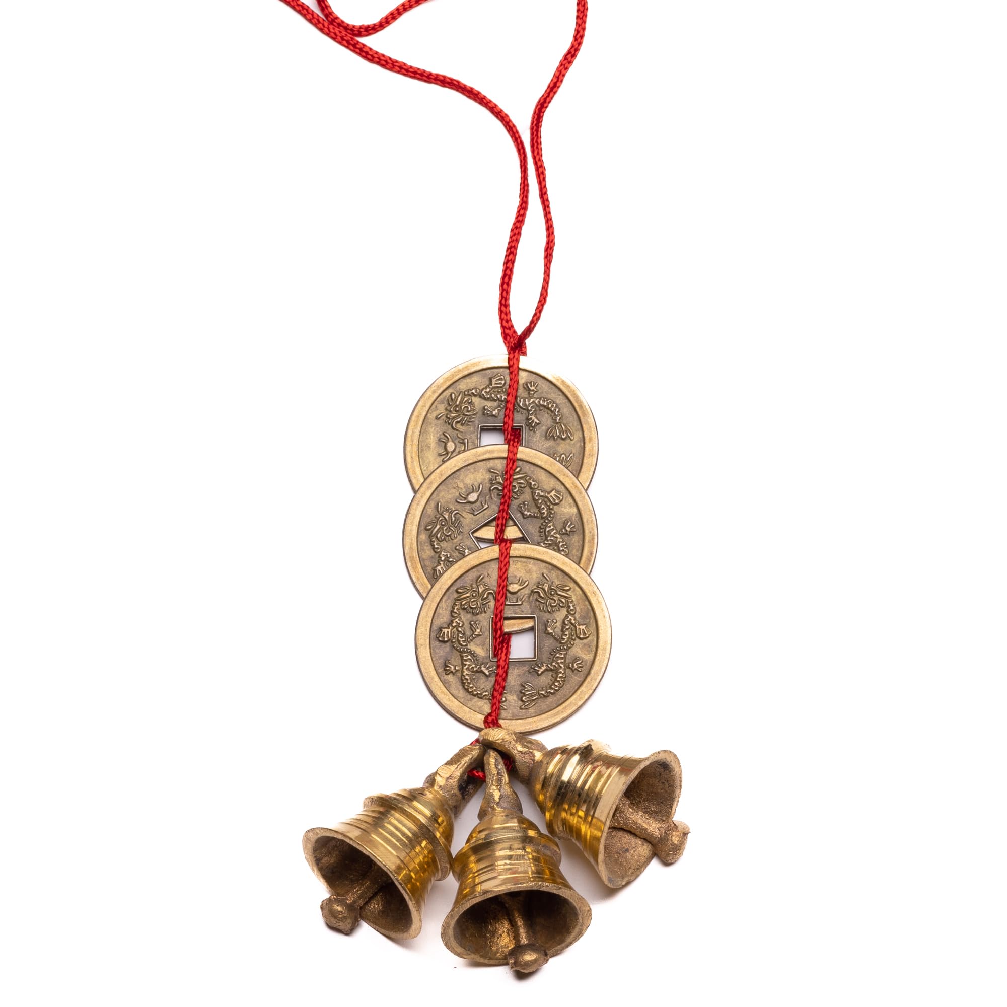 Plus Value Feng Shui Vastu Lucky 3 Bell 3 Chinese Coins Vaastu Products Home Office Wall Decor Door Hanging (Big Size)