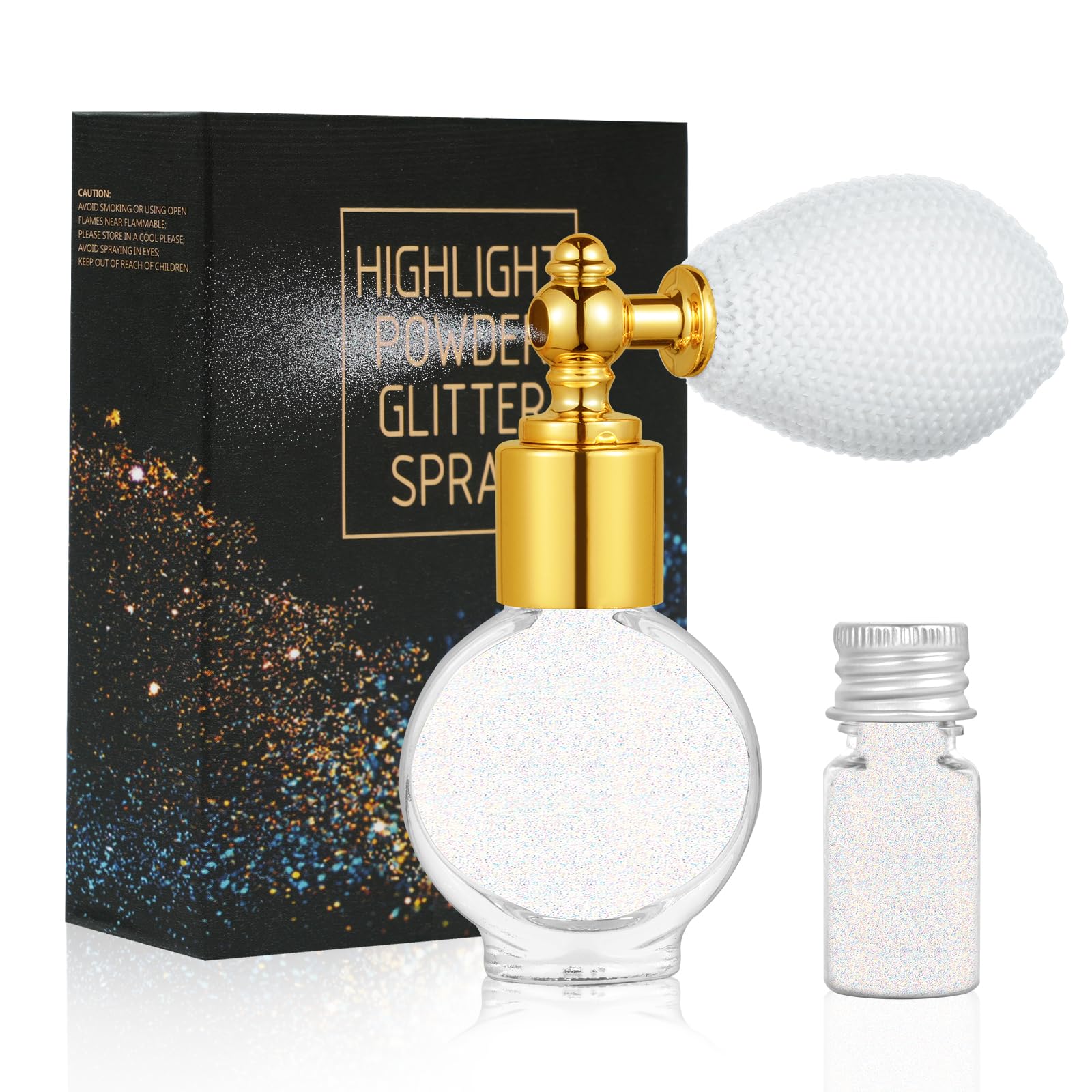 AOOWU Glitter Spray, Glitzer Spray für Face und Body, Glitzer Haarspray Make-up Sparkle Puder Kosmetik Shimmer Highlighter, Powder Glitterspray Haare Körper für Weihnachten Rave Party（Weiss/B）