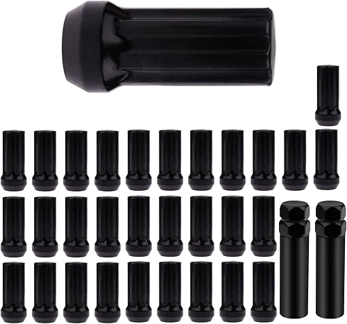 SCITOO Tuercas de rueda negras de 32 piezas + 2 llaves roscas de extremo cerrado para Ford Excursion, F-250 Super Duty, F-350