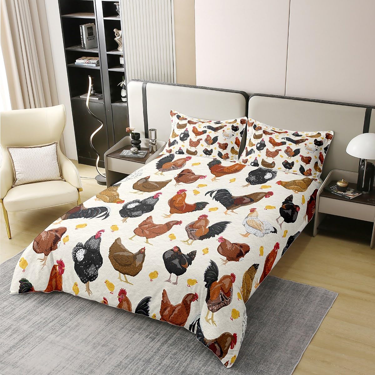 Loussiesd Kinder Huhn 100% Baumwolle Bettwäsche Set 135x200cm Bauernhof Tier Bettbezug Set Für Jungen Mädchen Bauernhof Kindergarten Dekor Betten Set Lustiges Land Thema Bettwäsche Nettes Bettbezug