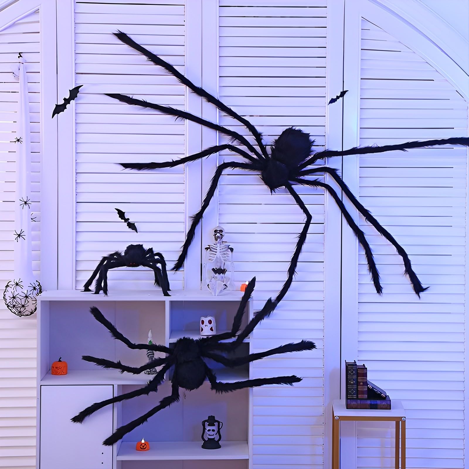 Set De Arañas Gigantes Para Halloween – Araña De 150 Cm Con 10 Mini Arañas Y Telaraña De 60 G | Decoración Realista De Pelo Y Ojos Rojos Para Fiestas De Miedo