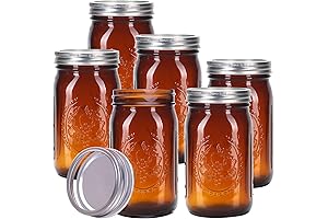Eleganttime Amber Mason Jars, 6 Pack 32oz