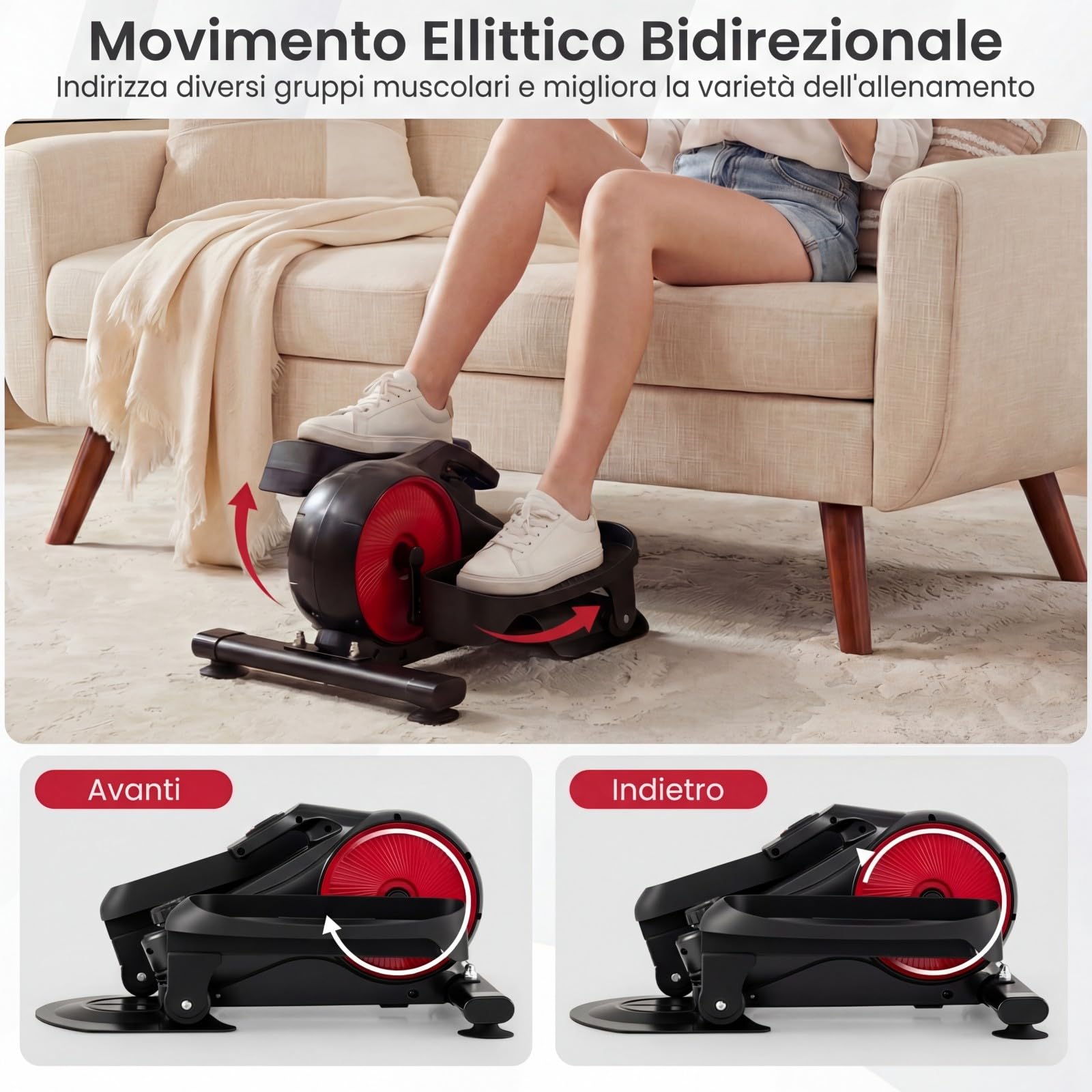 COSTWAY Ellittica sotto Scrivania, Pedaliera Riabilitazione Silenziosa, con Monitor e 8 Livelli di Resistenza Magnetica Regolabili e Display LCD, Mini Ellittica Portatile per Casa e Ufficio