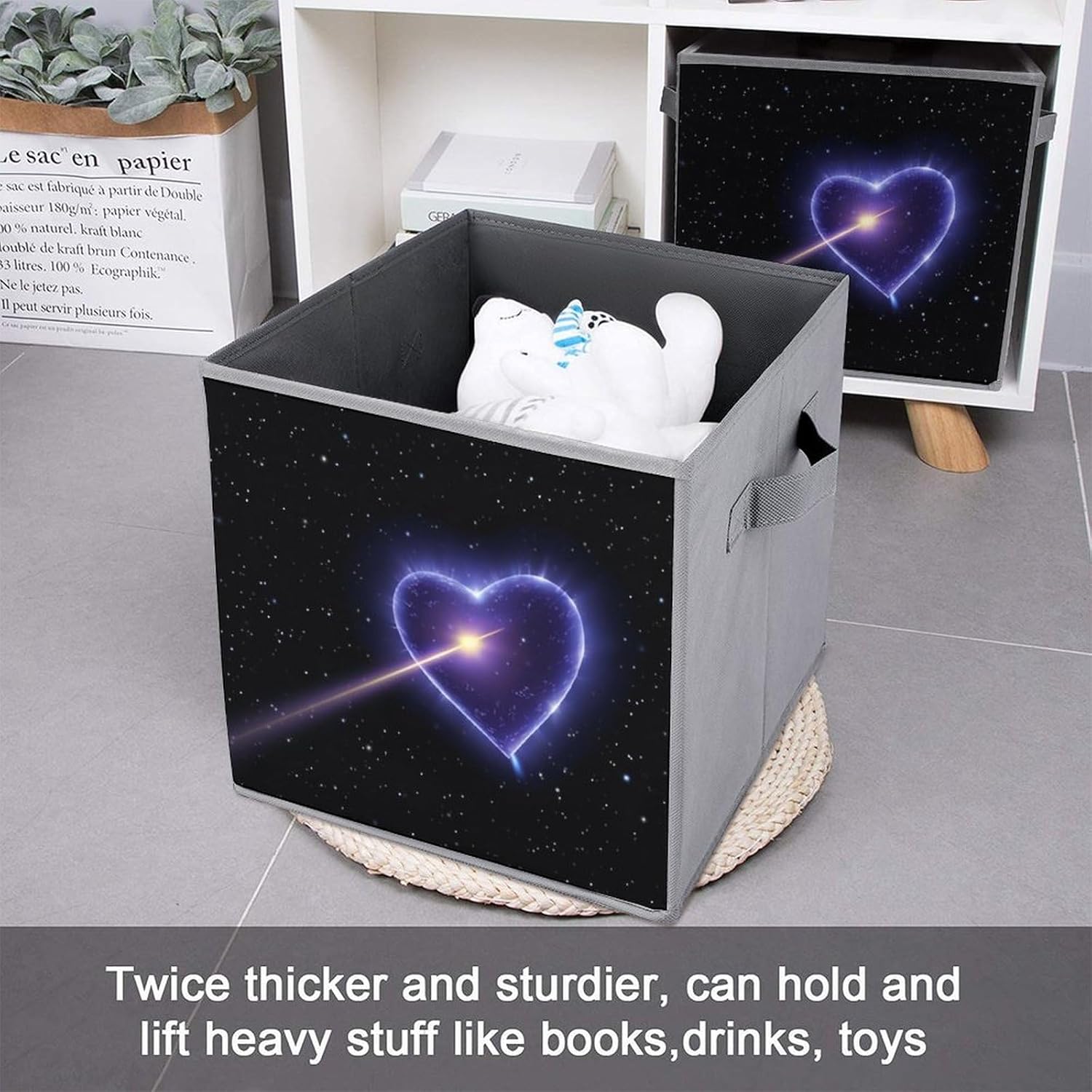 Shooting Star Heart Foldable Storage Box with Handles, Durable Oxford Storage Cubes, 2PCS Collapsible Closet Organizer for Home, Shelf, Office, Travel