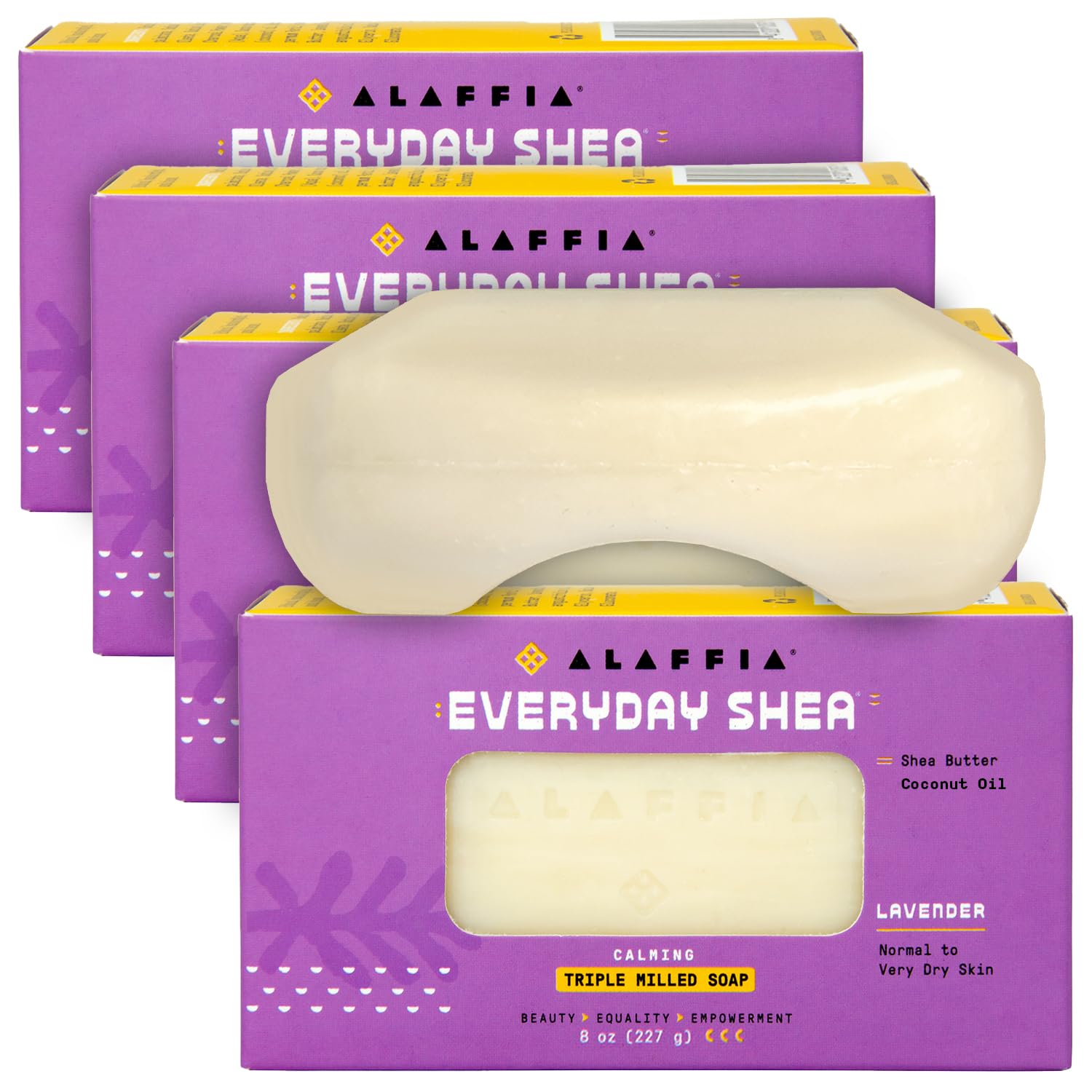 Alaffia Everyday Shea Soap Bar - Body Soap, Natural Coconut Oil, Shea Butter & Aromatic Plant Extracts, Ergonomic Bar Soap, Lavender Scent, 8 Oz Each