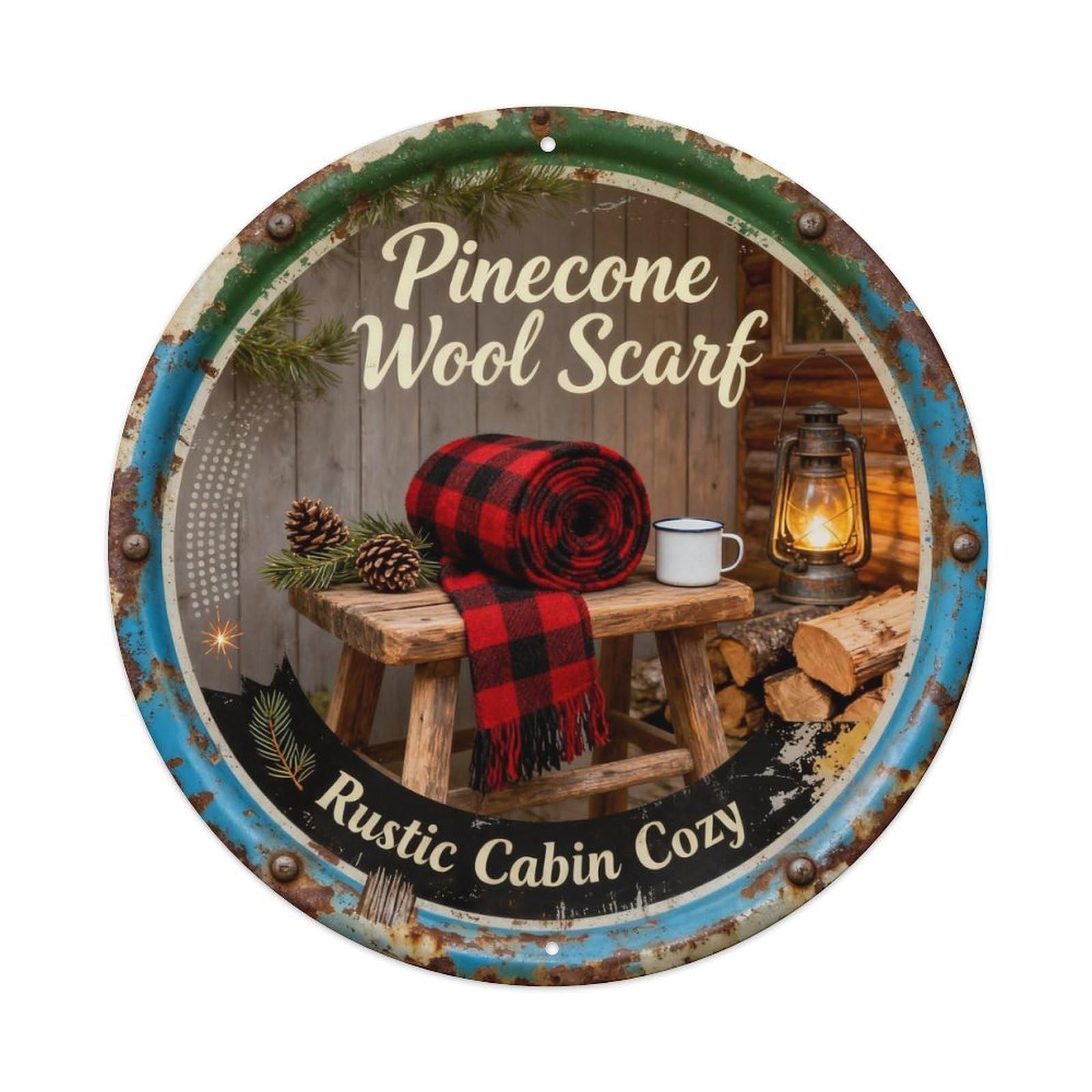 Pinecone Wool Scarf Metal Tin Sign Plaque