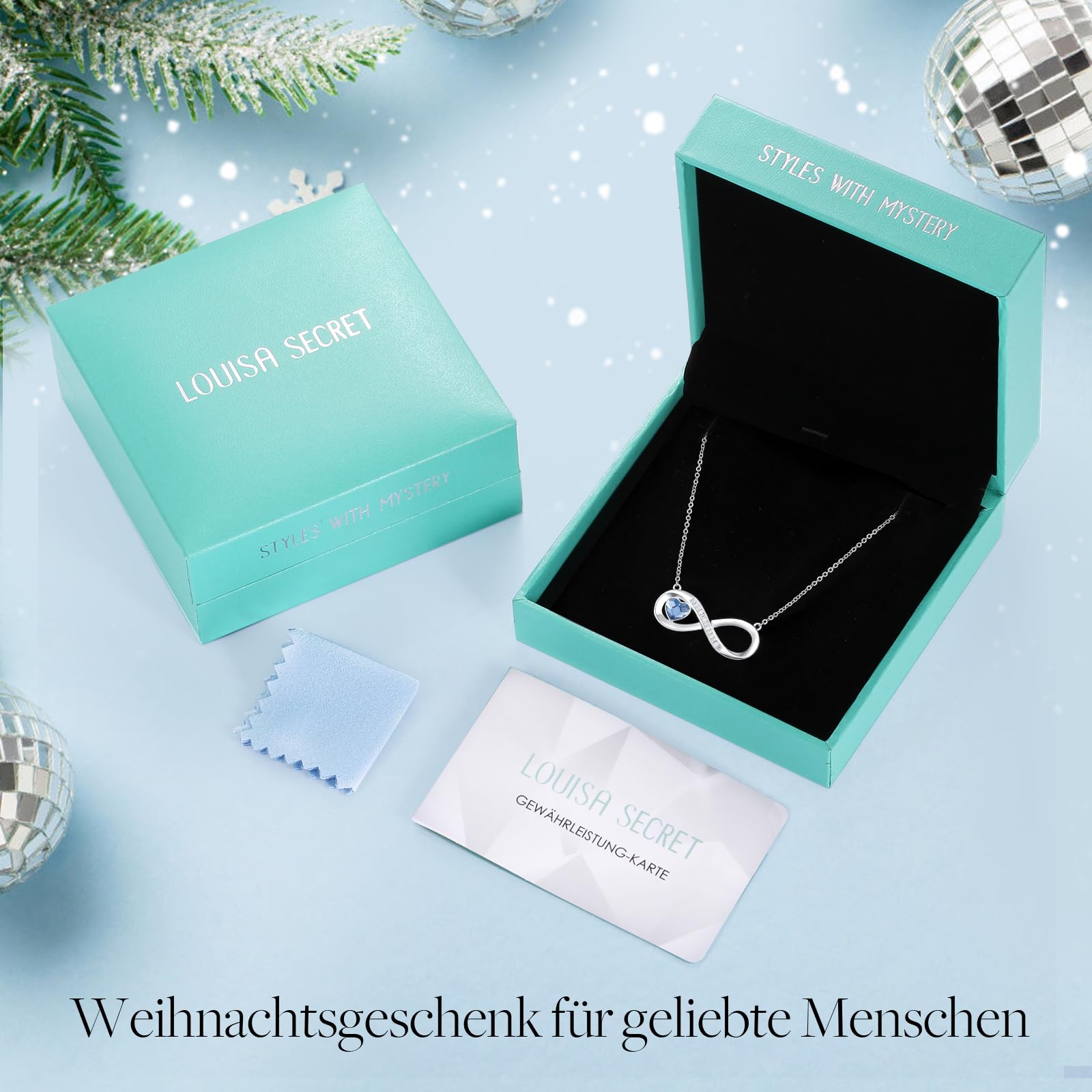 LOUISA SECRET Kette Damen mit Infinity Herz Halskette Geburtsstein Anhänger, 925 Silber Halskette für Frauen, Geburtstag Valentinstag Weihnachten Muttertag Schmuck Geschenke für Frauen Freundin Sie