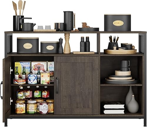 Miniatura 6 de HITHOS Armario de cocina para bufé aparador de buffet con almacenamiento armario de almacenamiento de piso de madera con puertas y estantes muebles