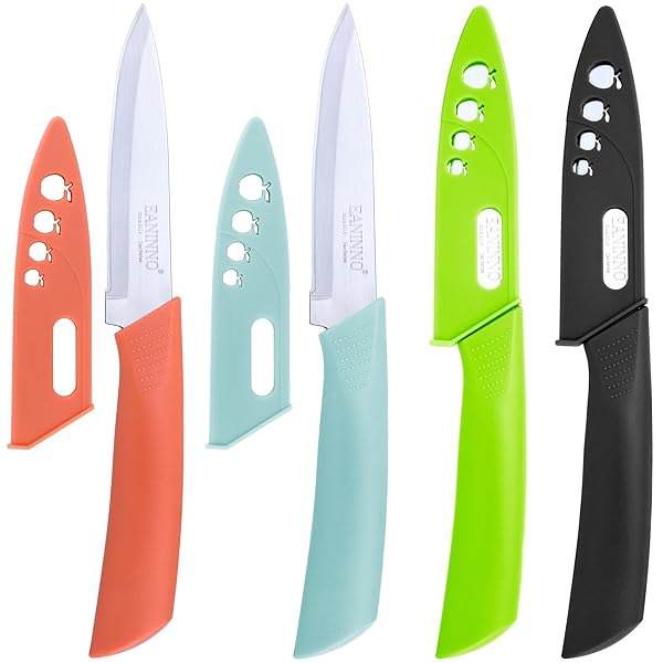 EANINNO Paring Knife Set, 4 inch Kitchen Paring Knives with Cover for Fruit Peeling Vegetable Stainless Steel with Sheath Ergonomic Handle