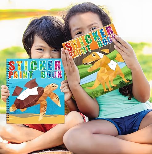 Miniatura 7 de 90shine 2 libros de calcomanías para niños de 4 a 8 años, diseños temáticos del mundo submarino de dinosaurios, regalo de fiesta, crea 22 imágenes