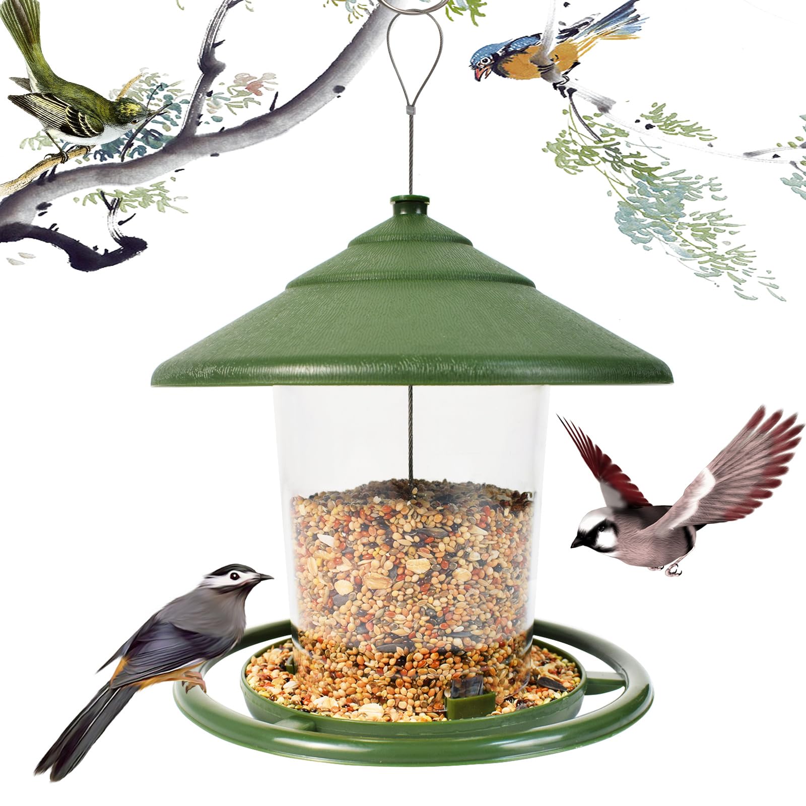 Comedero para Pájaros Salvajes Colgante Comedero Pájaros Exterior Transparente Resistente a Intemperie Comedero de Semillas Gran Capacidad Alimentación de Aves para Jardín y Balcón
