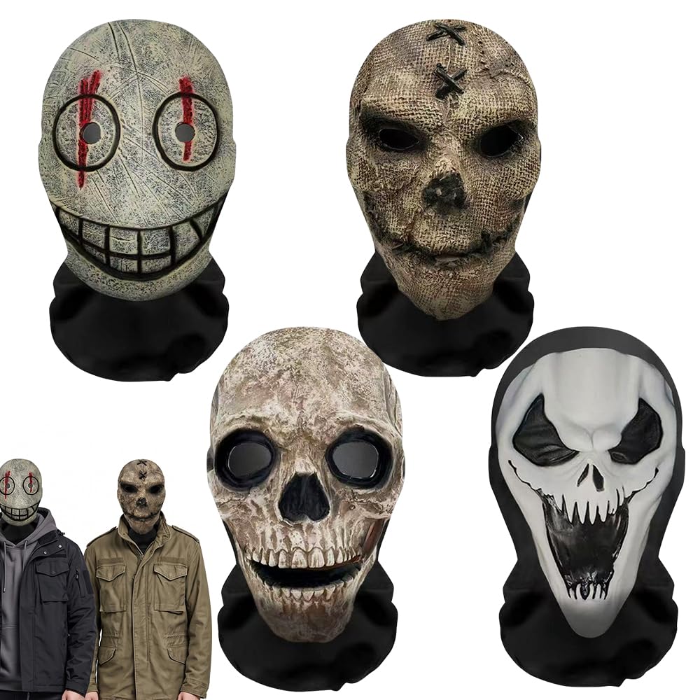 HATFRYF 4 pcs Ghost Mask, Full Face Halloween Horror Head-covering Tulle, Halloween Horror Skeleton Demon Mask Devil Evil Masks Ghost Face Headgear Cosplay Costume for Adults — image 1
