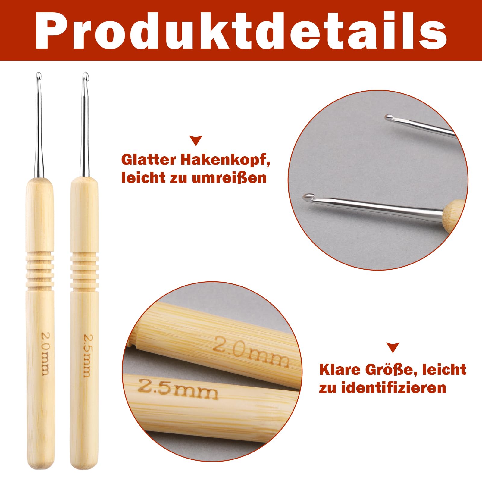 Set 2 Uncinetti Da Maglia 2mm E 2.5mm - Legno Leggero, Per Principianti - Foto 3