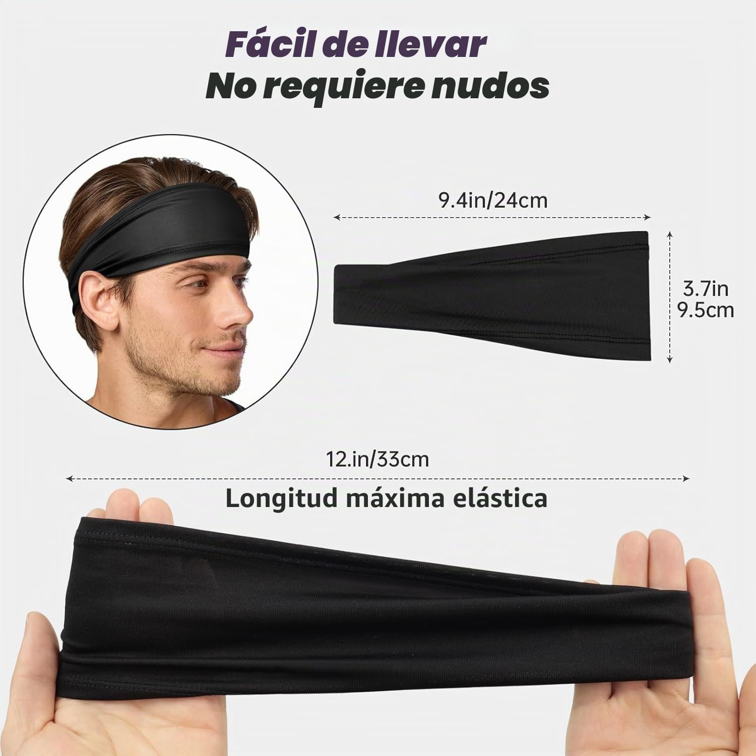 Cinta Pelo Deporte, 4 Pcs Cinta Pelo Hombre Diadema Hombre Antiscivolo Elástico Headband Accesorios Running Deporte