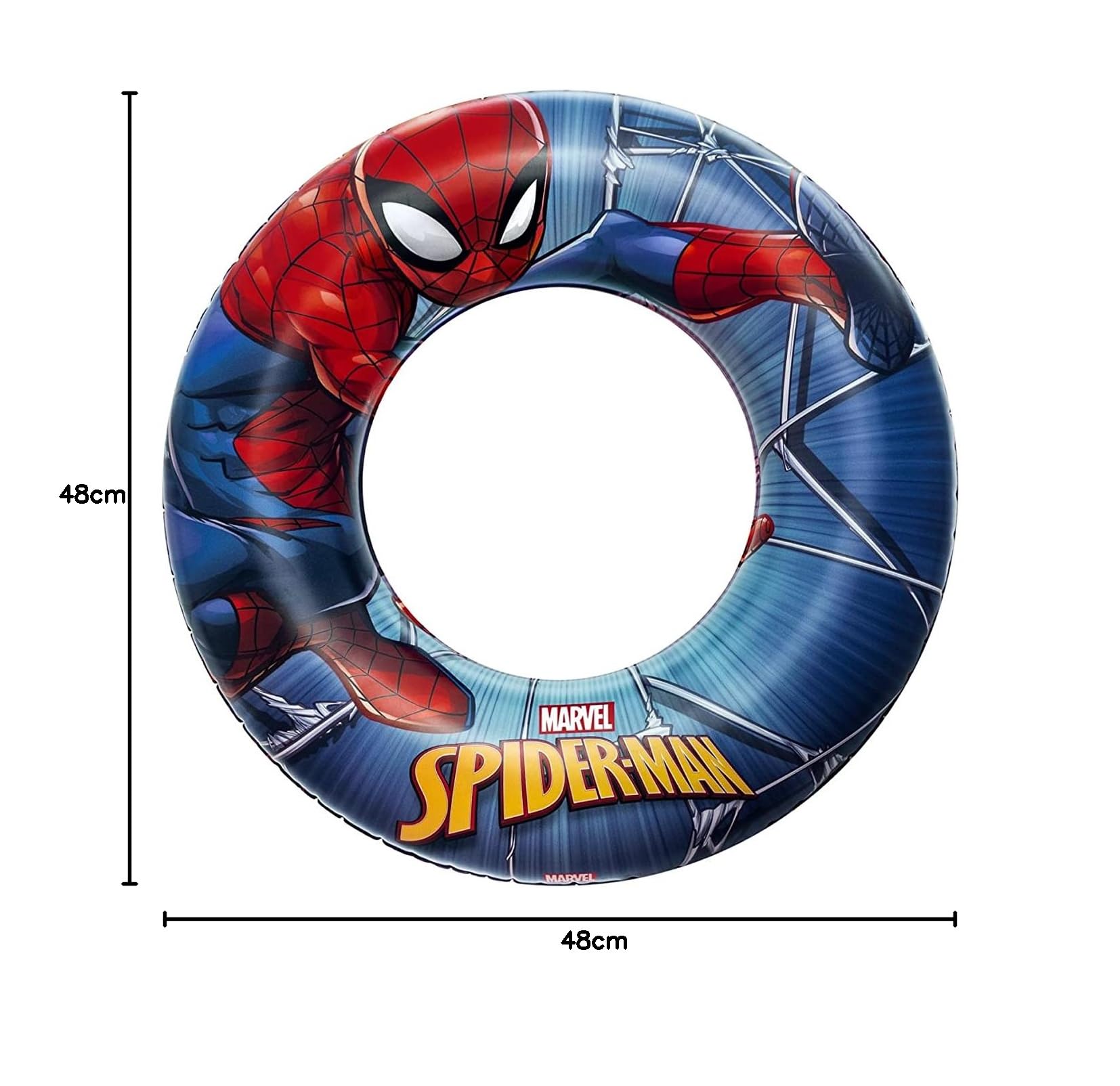 BESTWAY - Koło ratunkowe Spiderman - Nadmuchiwane - 98003B - Niebieskie - Plastikowe - Średnica 56 cm - Zabawka dla dzieci i dorosłych - Gra na świeżym powietrzu - Basen - Dla dzieci od 3 lat.