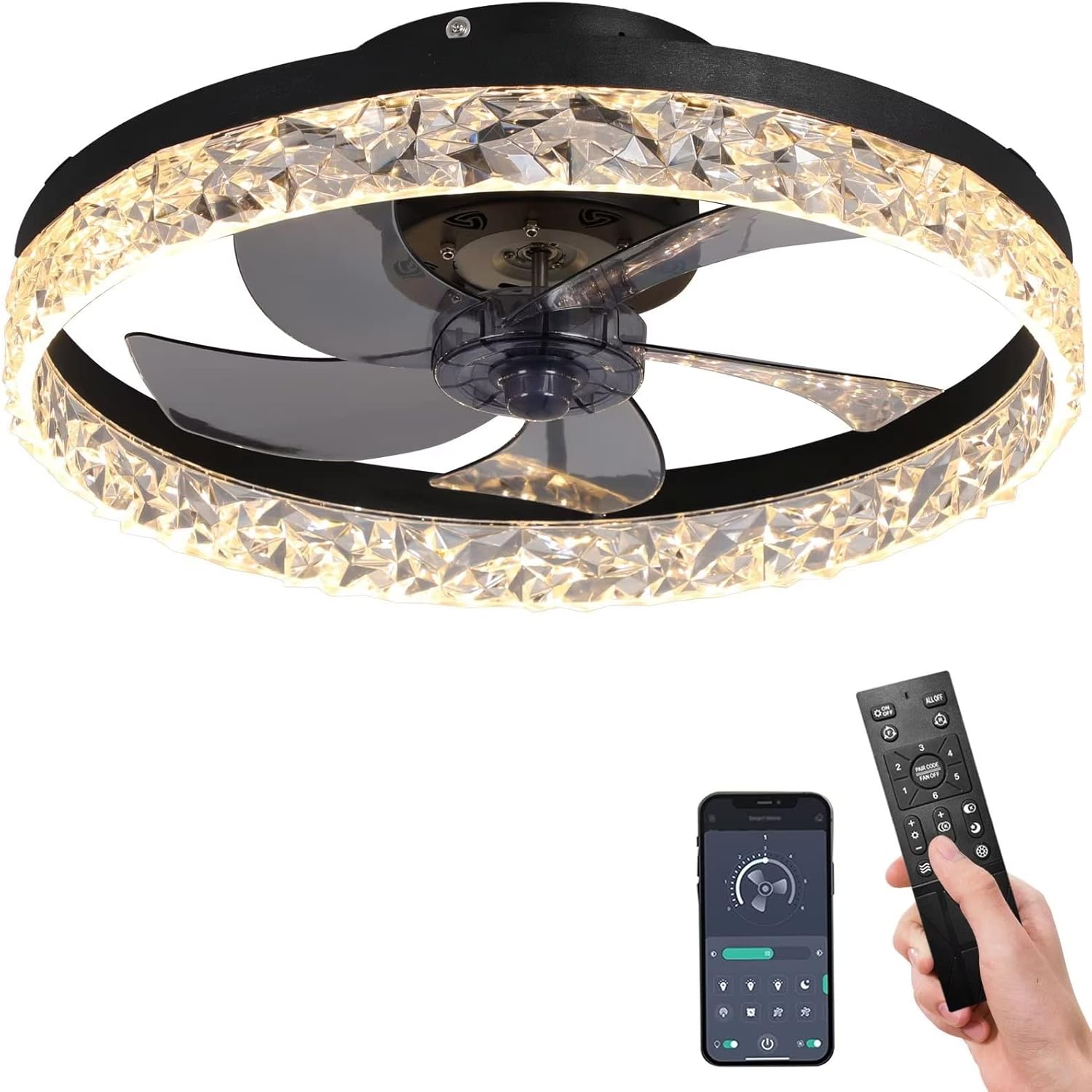 AHWEKR ceiling fan with lights 18"bladeless ceiling fan LED Dimmable Bladeless Ceiling Fans with