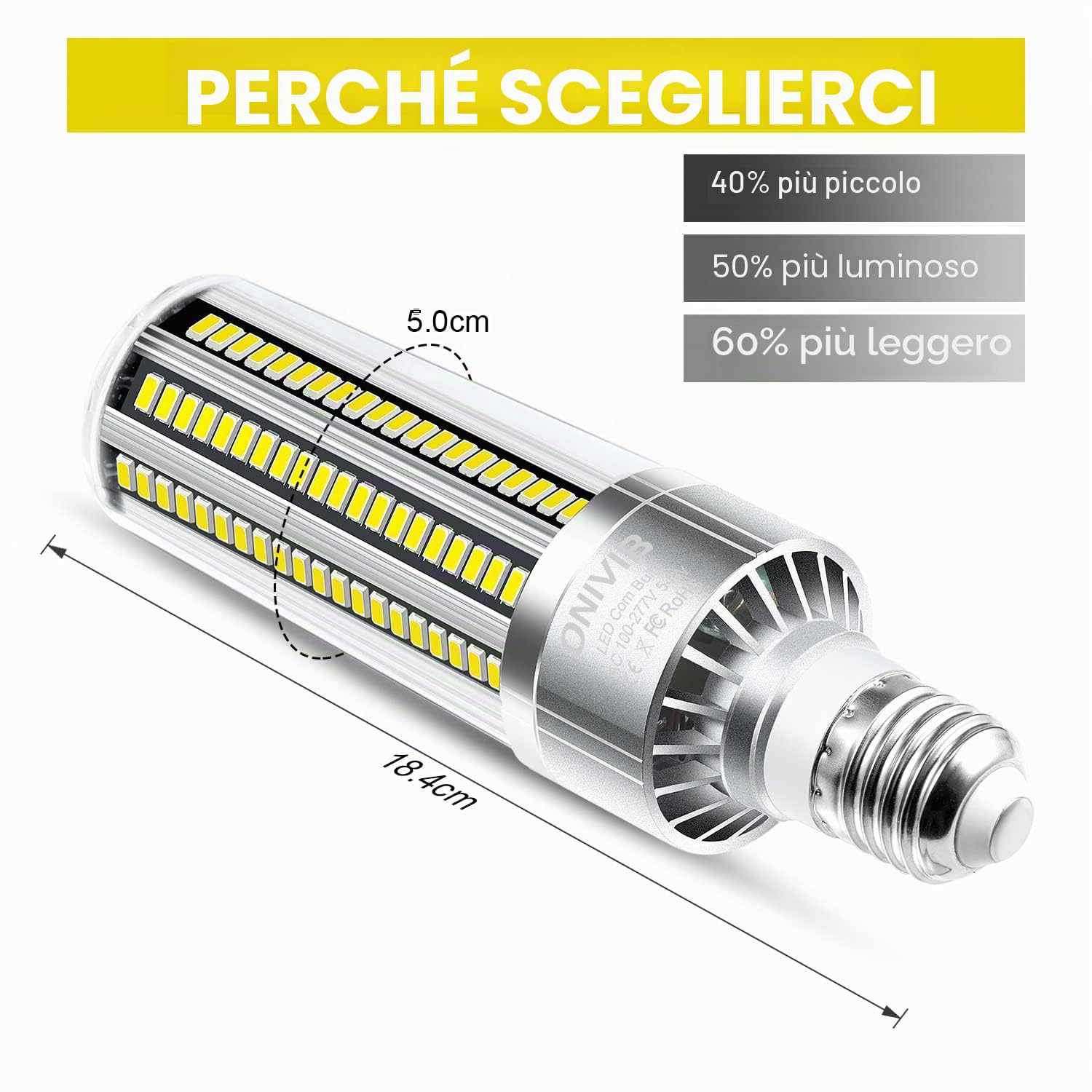 Lampadina 54W Super Bright LED Corn 6400 Lumen (equivalente 800W) 6500K Luce bianca fredda, Base E27 per illuminazione commerciale di grandi superfici, Fabbrica di magazzini per garage