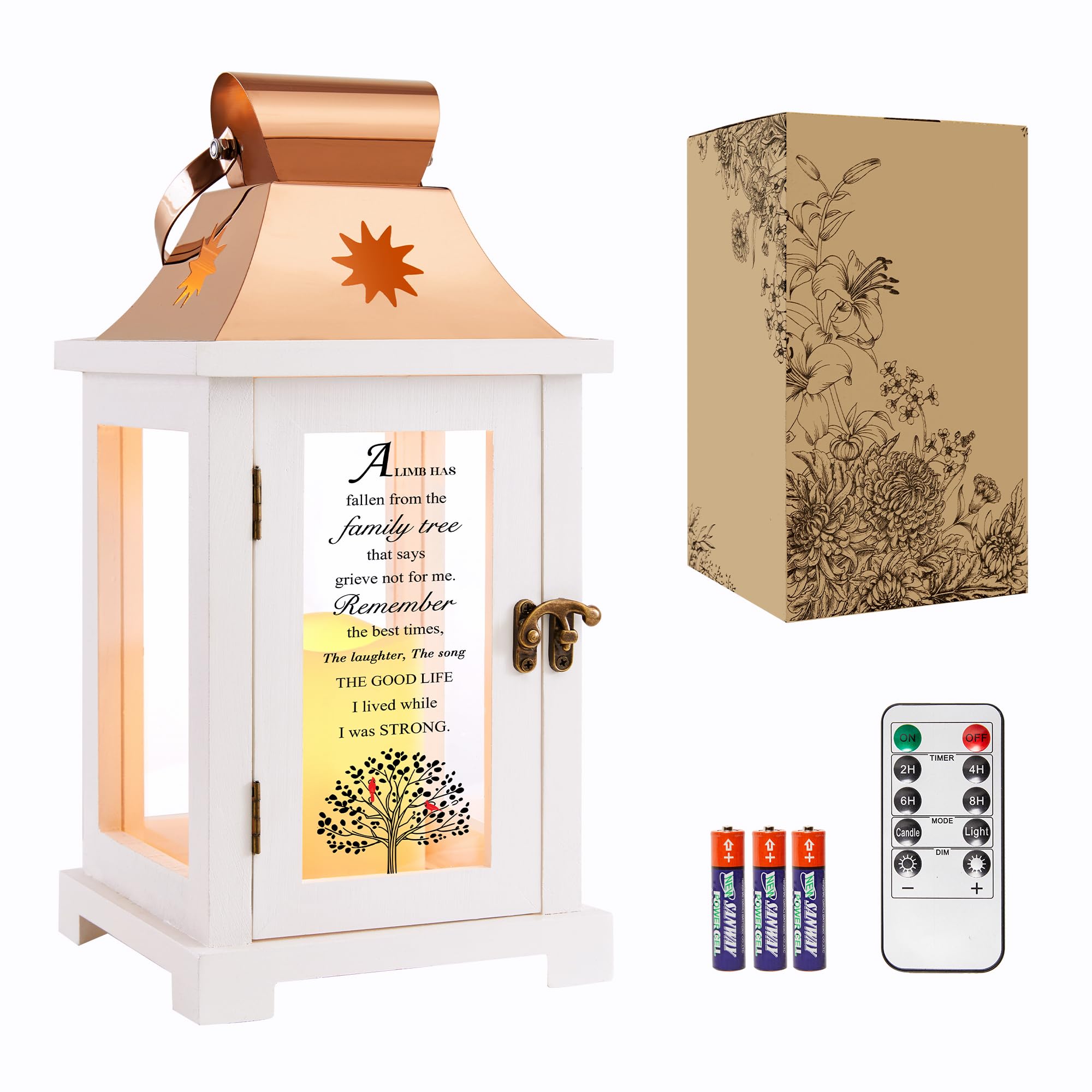 Sympathy Gift Memorial Lantern with Flickering LED Candle and Remote Control A Limb Has Fallen