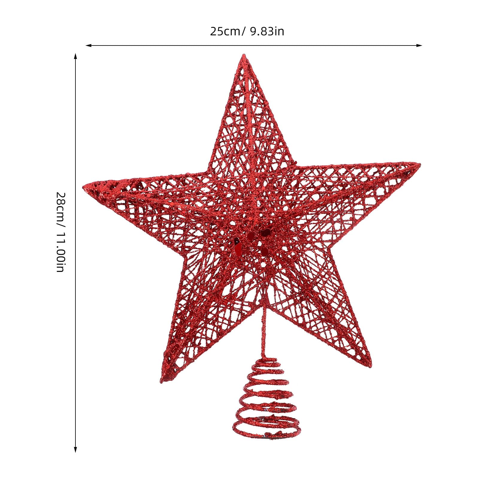 Christmas Mini Red Star Topper - Glitter Five-Pointed Star Xmas Tree Treetop Decoration