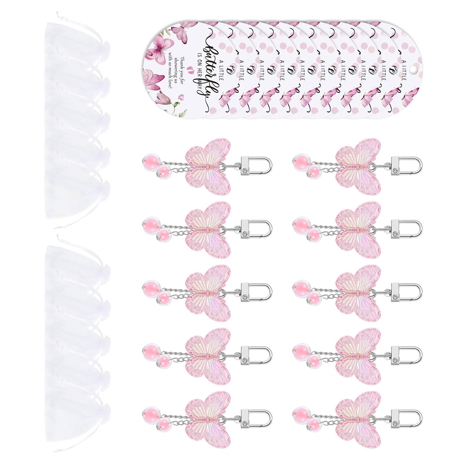Kalttoy Multicolor Of 10 Stylish Butterfly Shape Rings Sturdy Acrylic Keychain Charm And Organza Ideal For Party Giveaways Acrylic Keychain