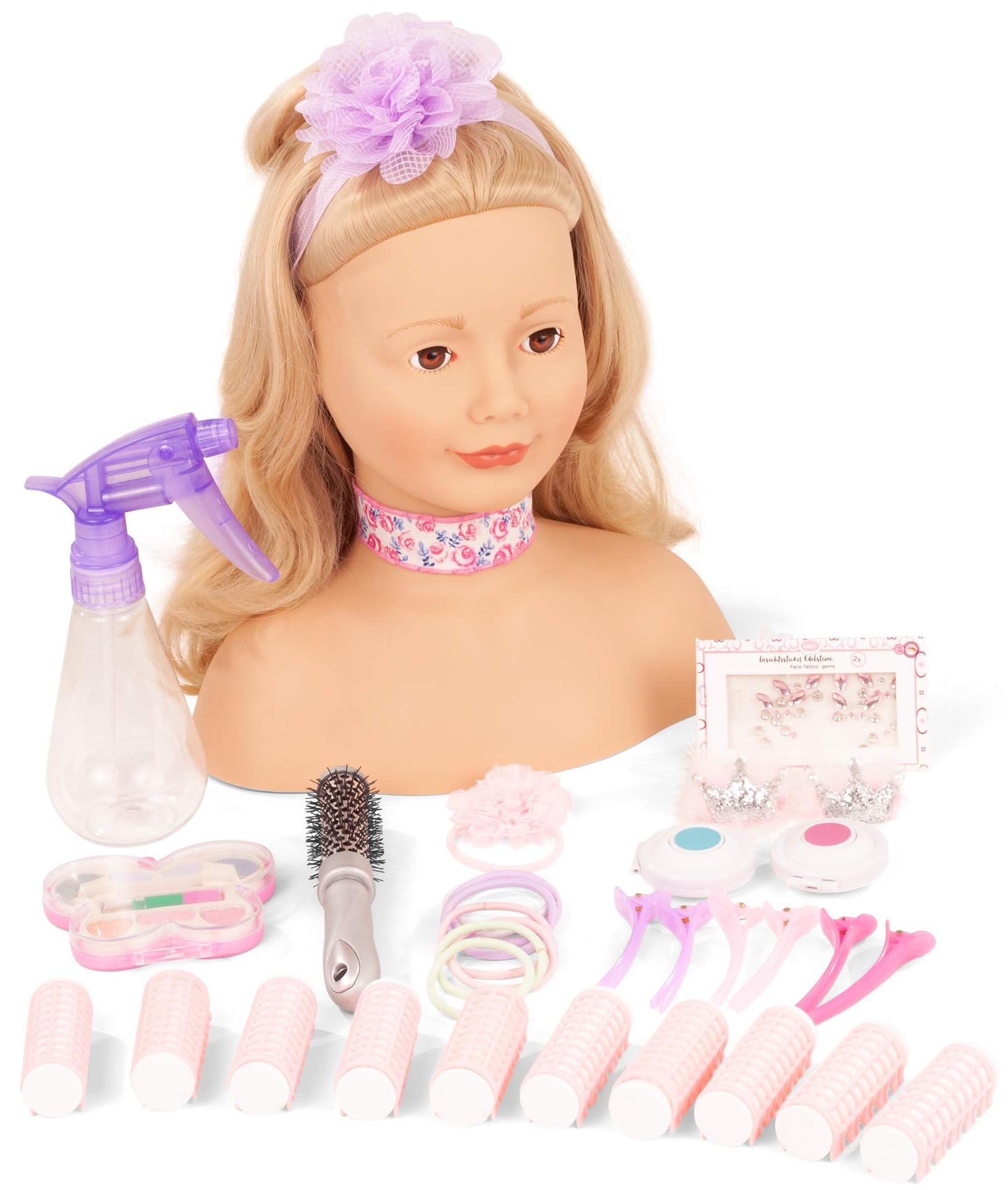 Götz Haarwerk 2492058 Signature Edition Frisierkopf mit blonden Haaren, braunen Augen - Frisierkopf 28 cm hoch - 37-teiliges Set - geeignet für Mädchen ab 3 Jahren