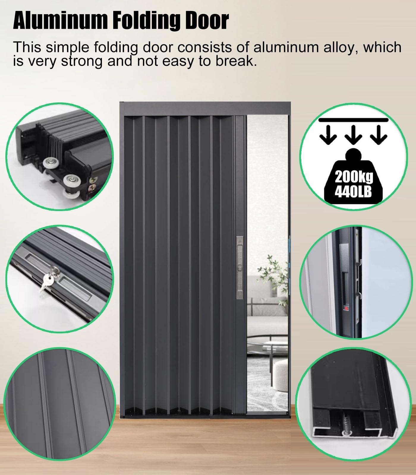 Weiße Faltschiebetüren für Waschküche, 203 cm Falttür für Dusche, Badezimmer, Terrasse mit Magnet, Innentrenntüren/Alternativen zu Küchentüren (86 Zoll x 80 Zoll/218,4 cm x 203,2 cm)