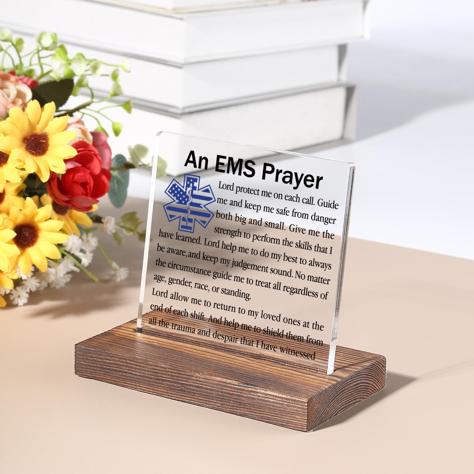 The EMS Prayer Gifts Clear Desk Decorative Sign Inspirational Gift for EMTs Paramedics First Responders, Appreciation Gift for Emergency Medical Services, Office and Home Display Plaque TZ203