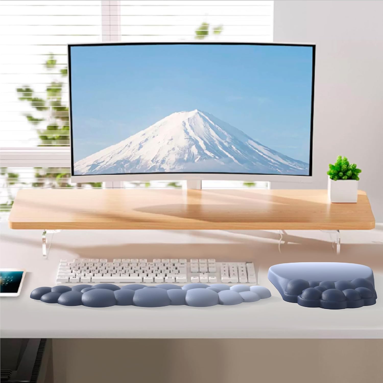 Ergonomic 2 in 1 Cloud Mouse Pad and Keyboard Rest, Non-Slip Wrist Support for Easy Typing & Wrist Pain Relief - Blue