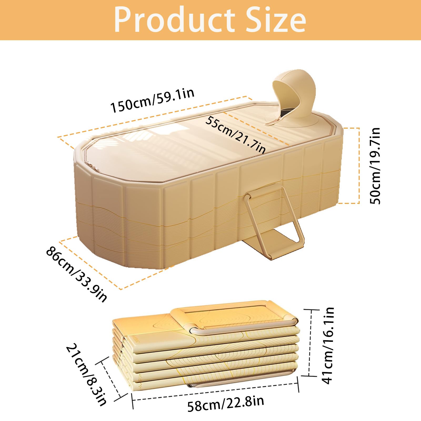 Bañera Plegable Para Adultos, 2 En 1 Baño De Hielo Y Agua Caliente, 150x55x50 cm De Grosor Bañera Portátil Independiente Para Ducha Con Tapa Minipiscina Para Spa En Casa Baño De Hielo