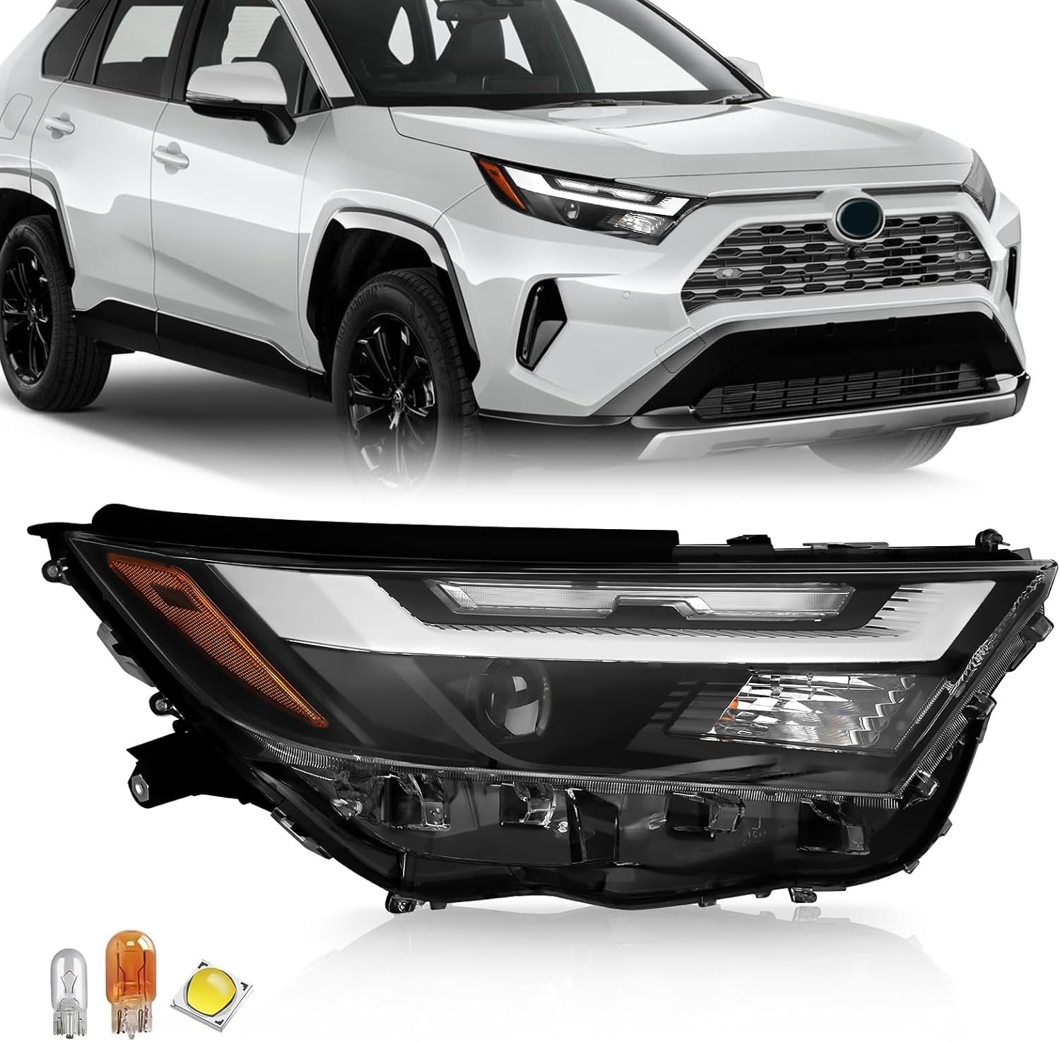 JFN LED Headlight Compatible with 2022-2025 Toyota RAV4 Adventure/Trail/TRD Off-Road/XLE/XLE Premium 2023-2024 RAV4 LE USA Built HeadLamp (Driver Side (Left))
