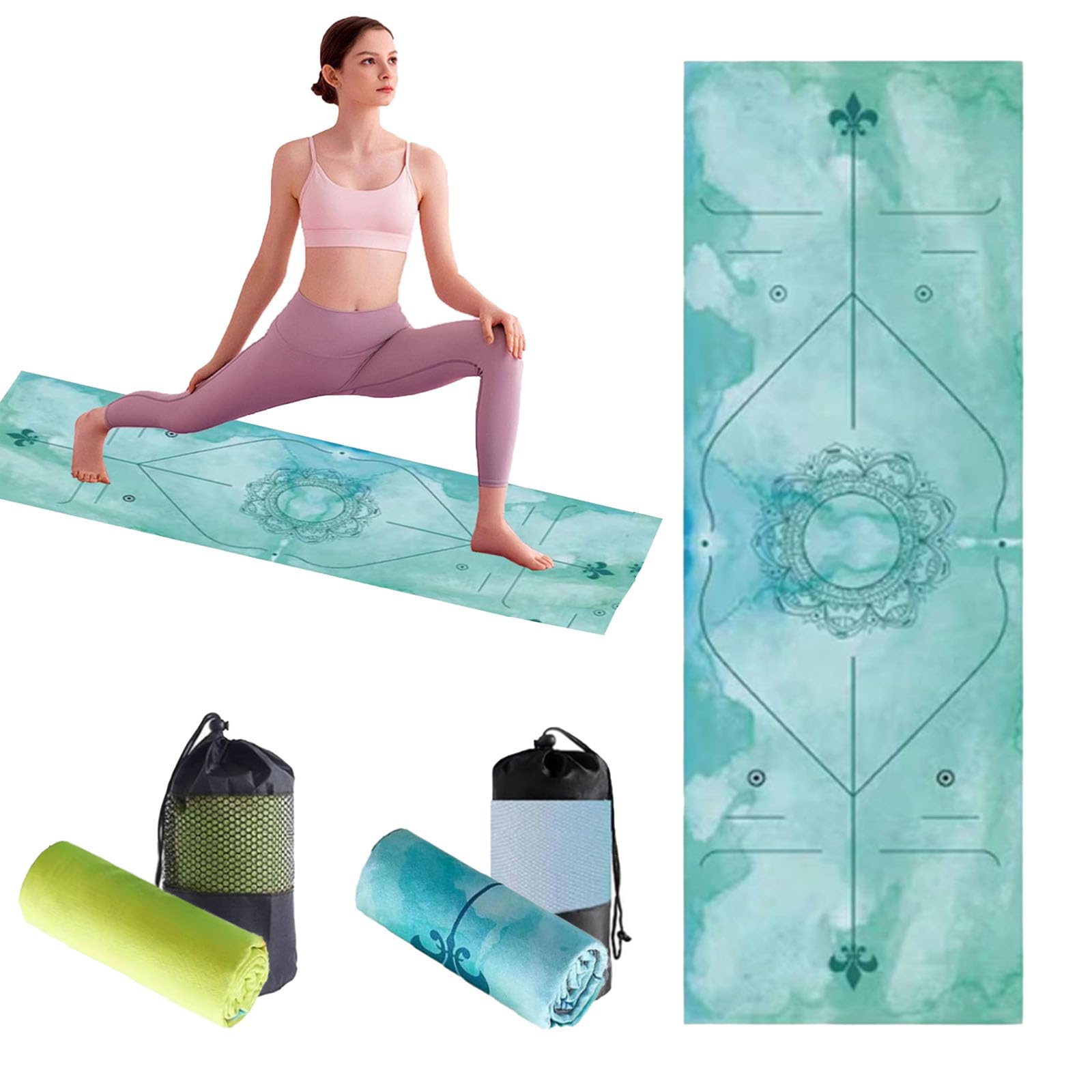 Oaygat Blue-A Yoga Towel Non Slip Hot Yoga Towel Sweat Absorbent Yogas Mat Towel 24" X72" Hot Yoga Mat Blanket Fitness Mats Towel Cloth Gym Towels Travel Exercise Mat Towels With Mesh Carrying Bag