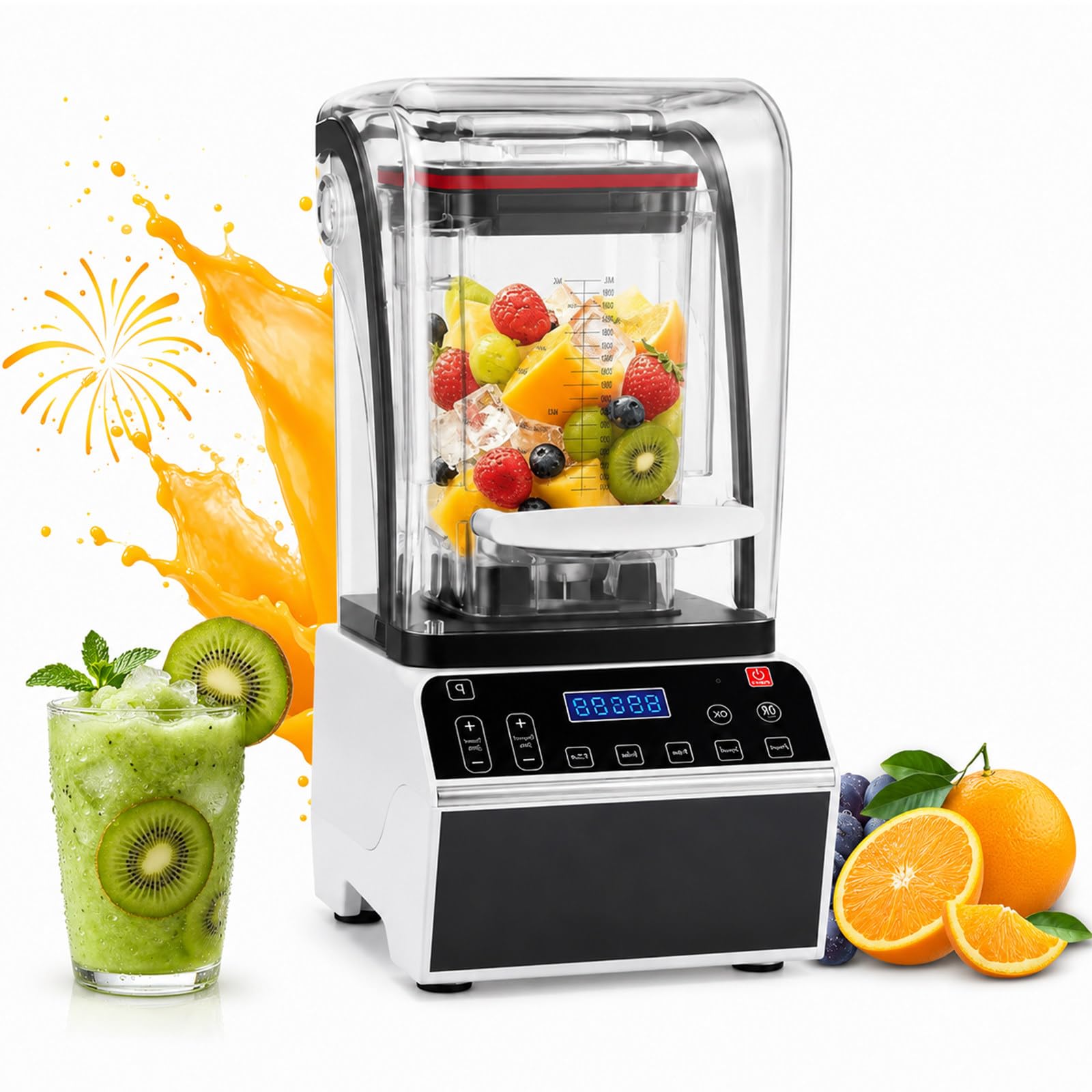 Profesjonalny Cichy Blender 2200 W, z 6 Programami, Dzbanek 80 Oz | Mocne Ostrza ze Stali Nierdzewnej Rozdrabniają Mrożone Składniki, a Cykl Płukania Pomaga Usunąć Resztki przed Nowym Przepisem
