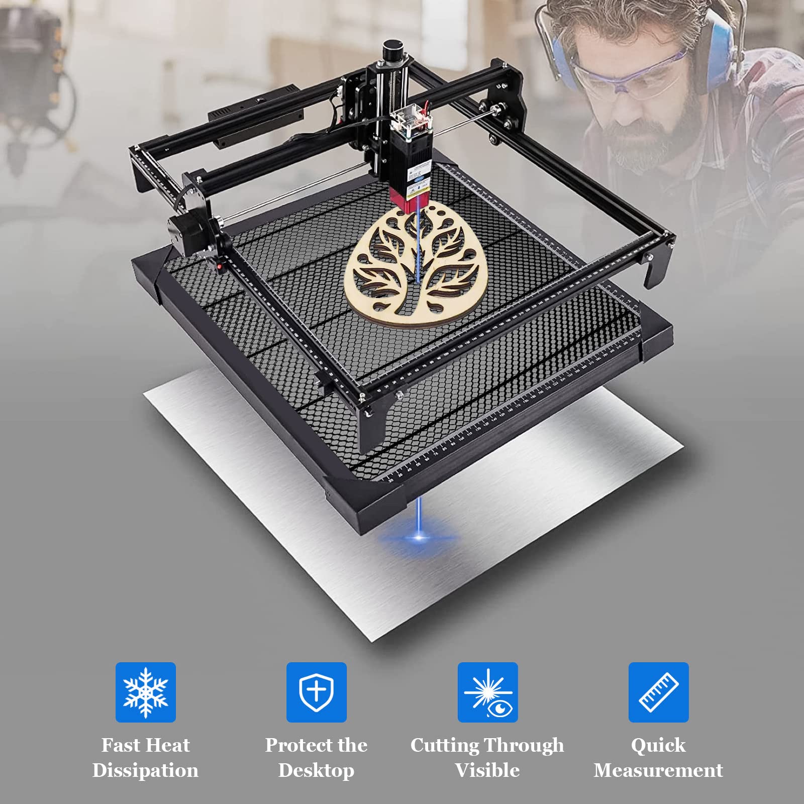 Tavolo da taglio laser a nido d'ape, 440 x 440 mm, piastra in alluminio resistente con tavolo a nido d'acciaio, per taglio laser efficiente e incisione, accessori essenziali per griglia laser (17,32 x