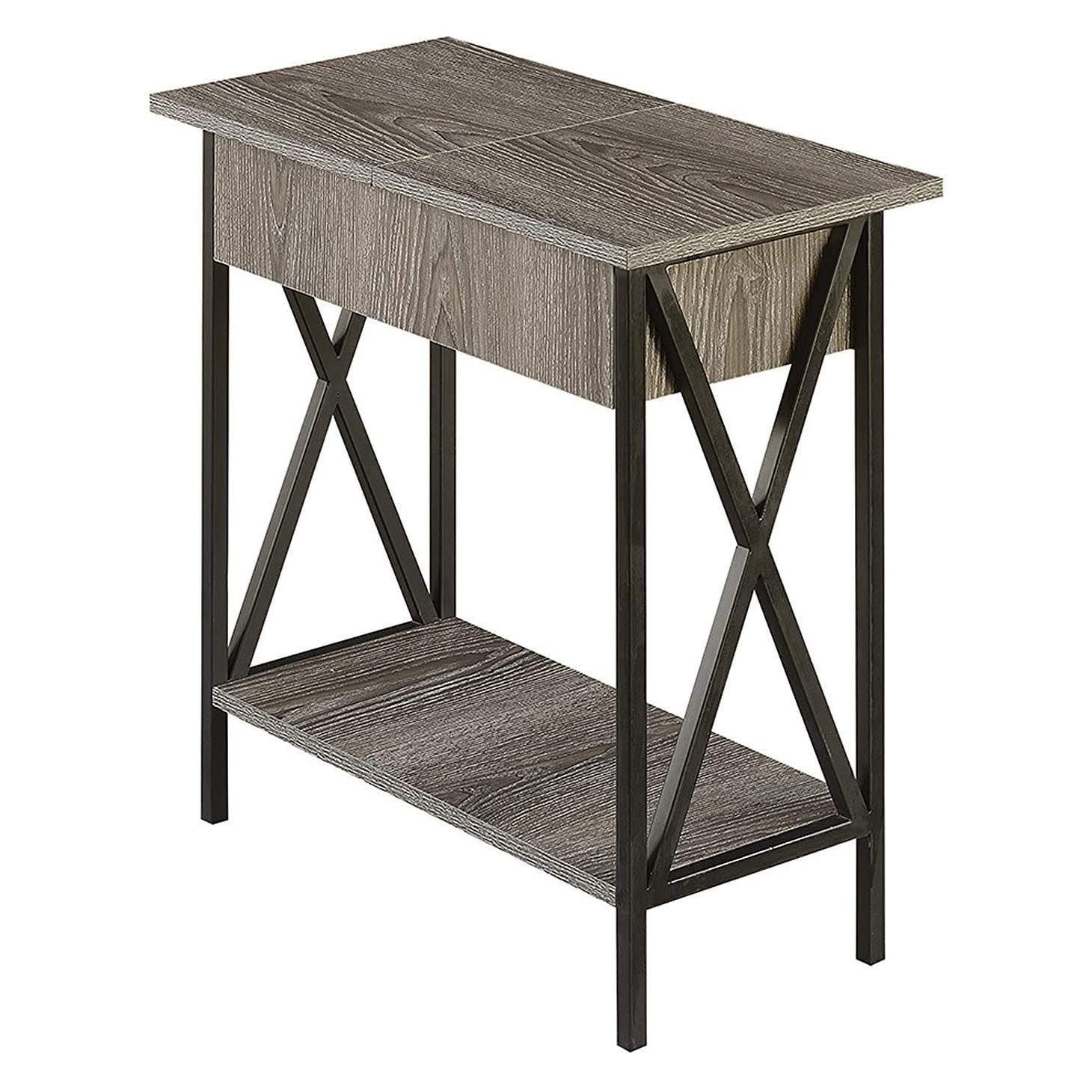 Convenience Concepts Electric Flip Top End Table, Wood, Weathered Gray