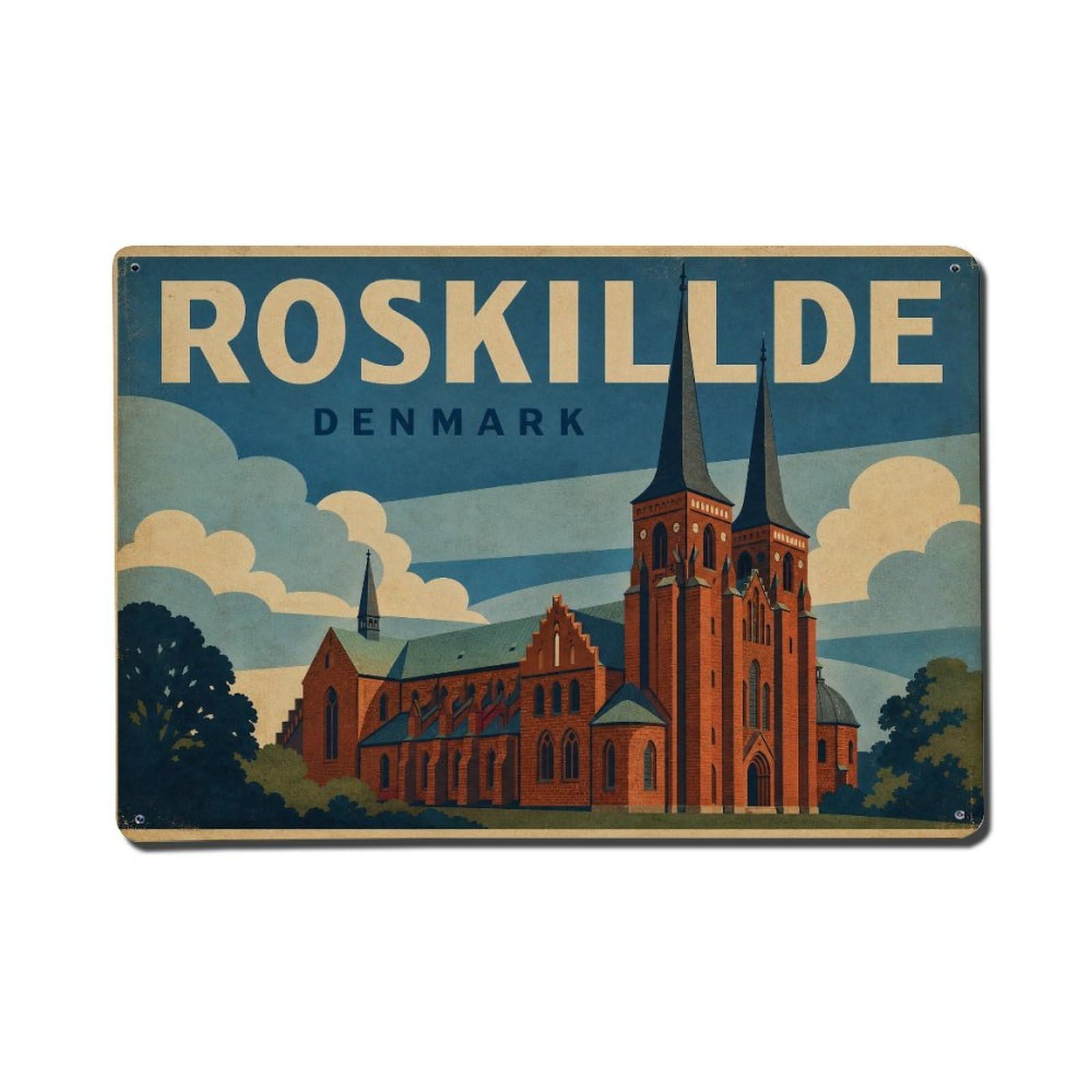 Retro Travel Denmark Roskilde Metal Tin Sign Plaque Wall Decor for Cafe, Club Bar, Office, Garden Metal Poster 8x12Inch