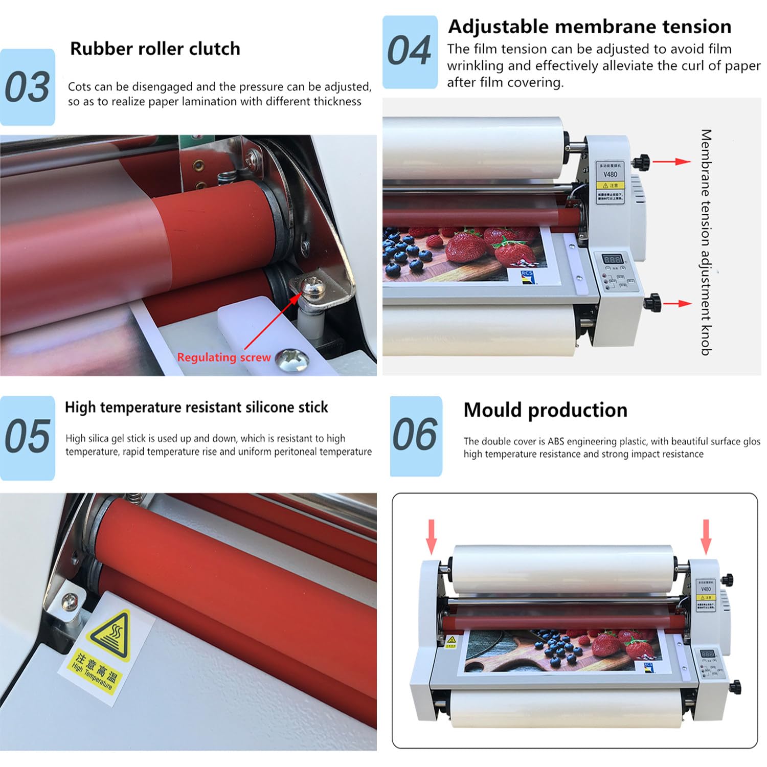 Elektryczna Maszyna Do Laminowania 480Mm Laminator Walcowy Na Gorąco Na Zimno Cztery Rolki Maszyna Do Laminowania Termicznego Do Papieru A2/A3/A4 Z Pojedynczą/Podwójną Stroną