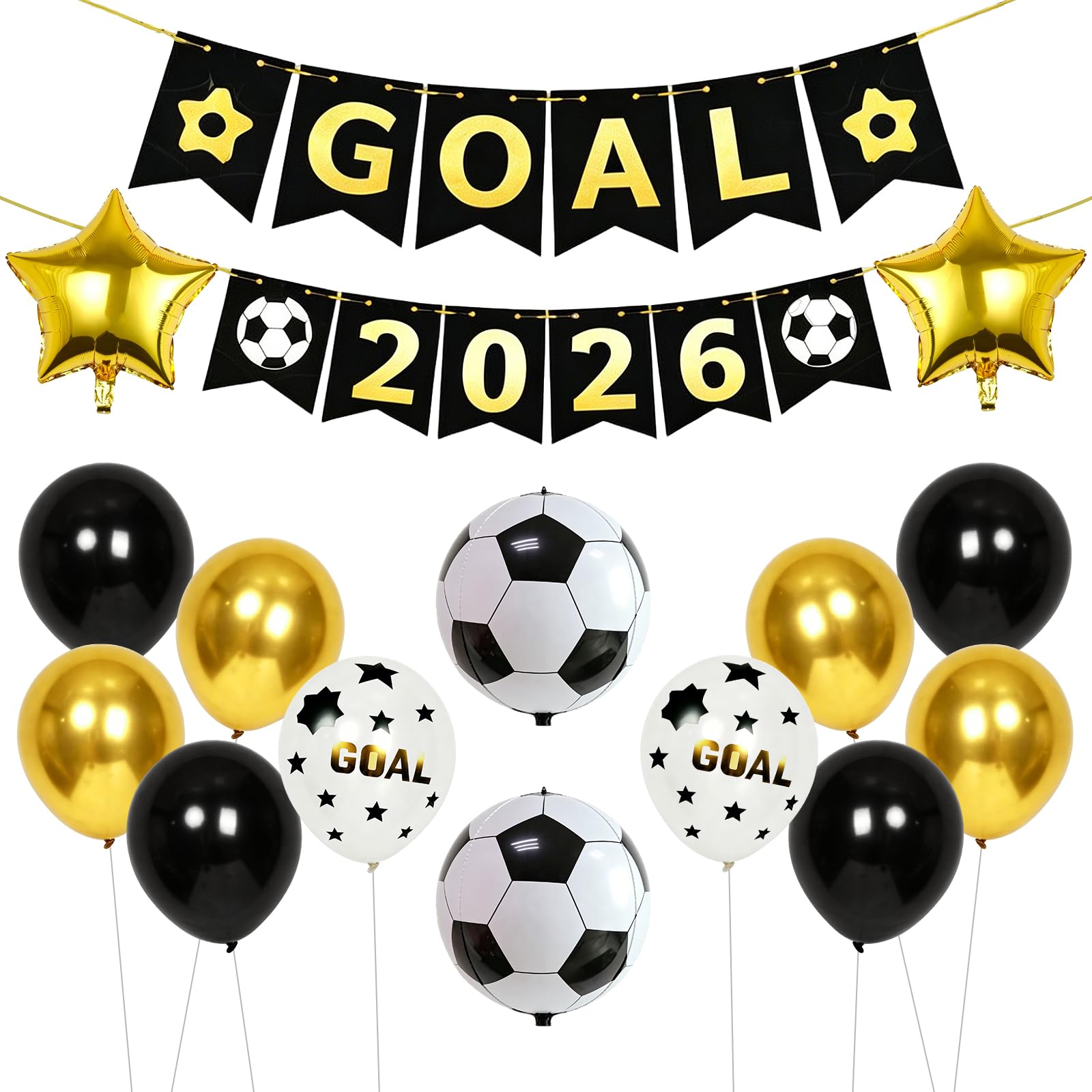 15 Pcs World Cup Decorations 2026, World Cup Balloons, Gold Hanging Banner Balloon, Gold Soccer Latex Balloons Party Supplies, Birthday Banner, Champion Foil Balloons
