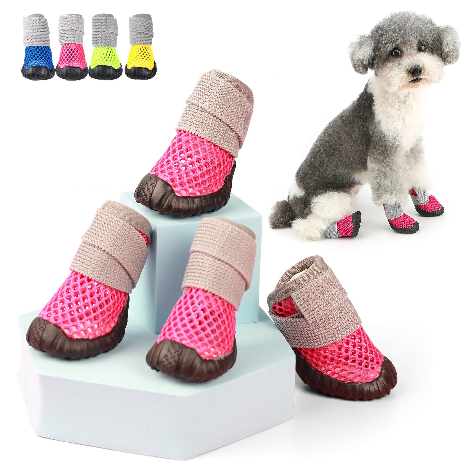 Zunea Breathable Mesh Dog Shoes for Small Dogs Summer Puppy Boots for for Hot Pavement Anti-Slip Rubber Sole Adjustable Paw Protectors Pet Doggie