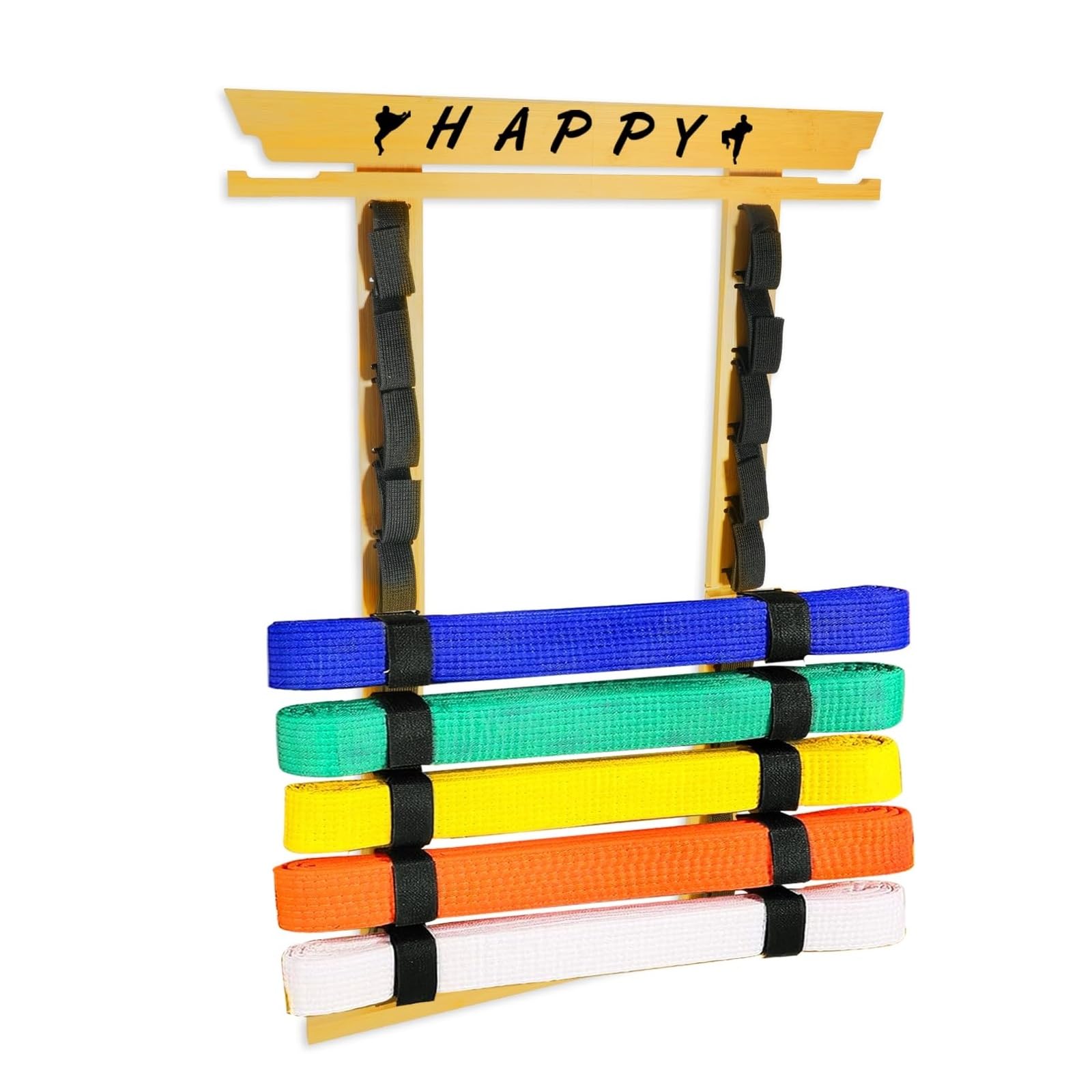 M.J COMFY-LIFE Karate Belt Display Rack10-Slot Martial Arts Belt Holder with Medal Hooks Stickers Taekwondo Judo Belt Organizer for Dojo Home Decor (Bamboo wood)