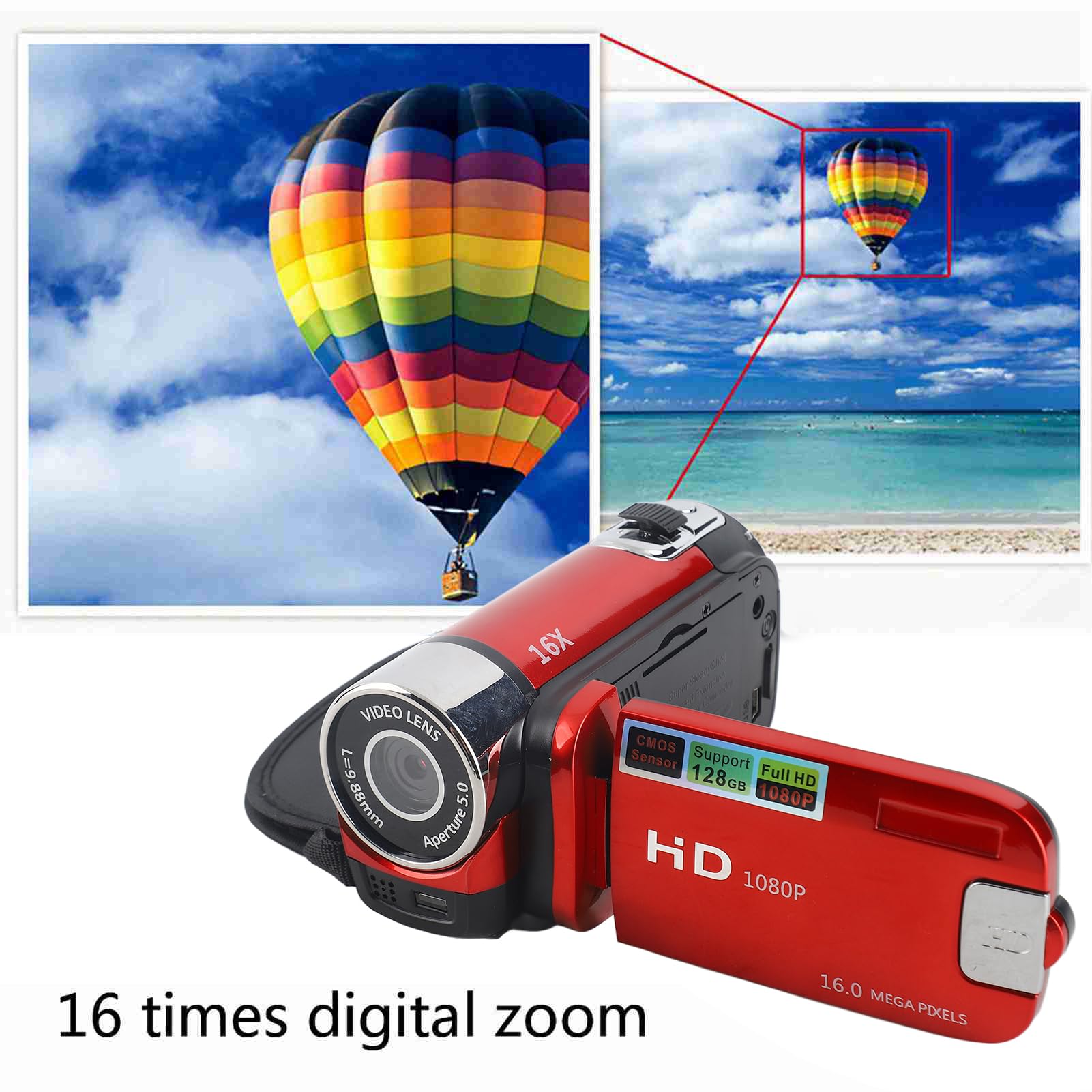 Cuifati Caméscope Numérique, DV à Rotation Full HD 16X, Mini CaméraVidéo pour Enfants, CaméraVidéo Portable Vintage, CaméraVidéo de Prise de Vue Professionnelle pour (Rouge)