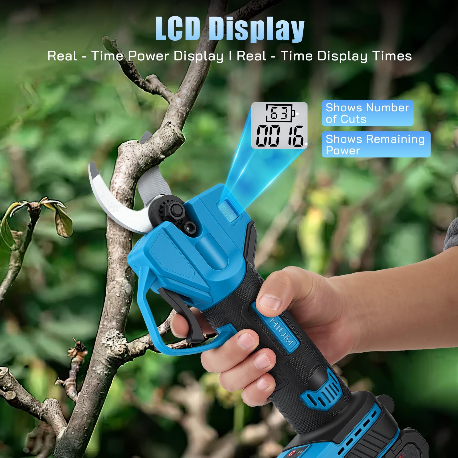 Sécateur Électrique Sans Fil avec 21V 2x2000mAh Batteries et écran LED, Portable Sécateur à Batterie pour Branches d'arbres de Jardin Verger, Lames SK7