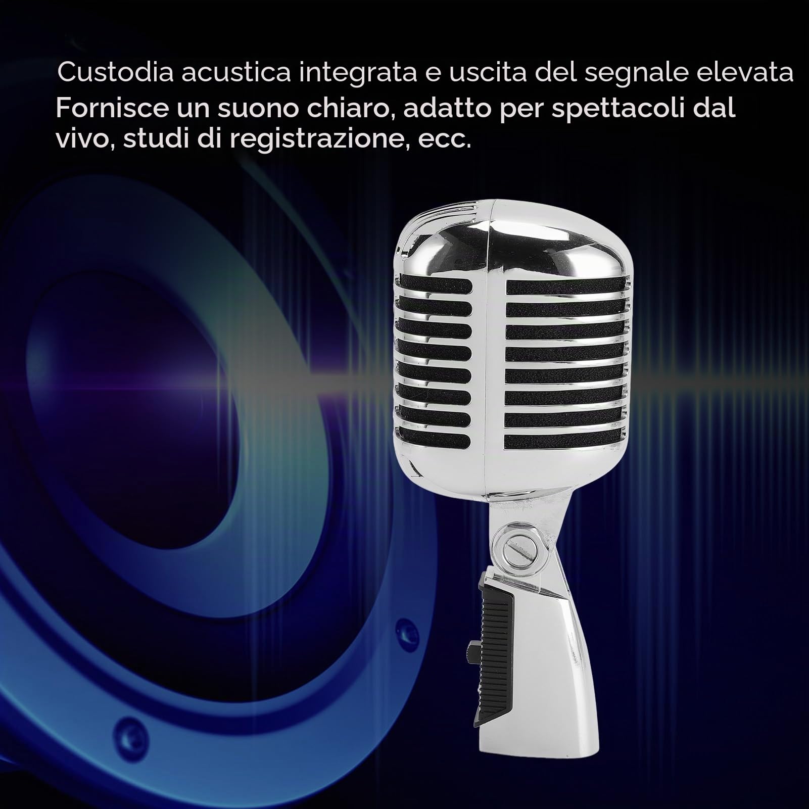 SENECESLI Microfono Vintage, Microfono per Voce Dinamico retrò con Rack Rotante Autotensionante, Microfono Dinamico Classico in Lega di Zinco per Studio Teatrale KTV (SILVER)