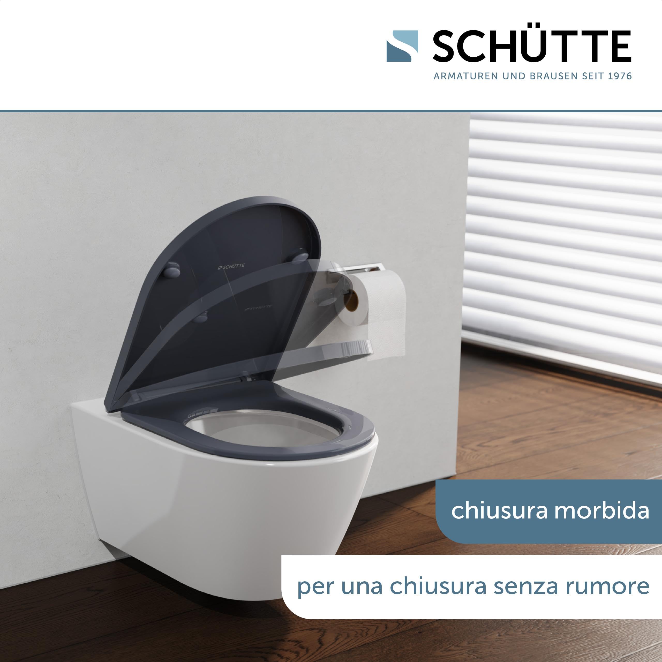 Sedile WC a forma di D con abbassamento automatico | Coperchio rimovibile in Duroplast infrangibile | Montaggio innovativo fai da te con cuscinetti adesivi | Coperchio WC e occhiali portata fino a 200