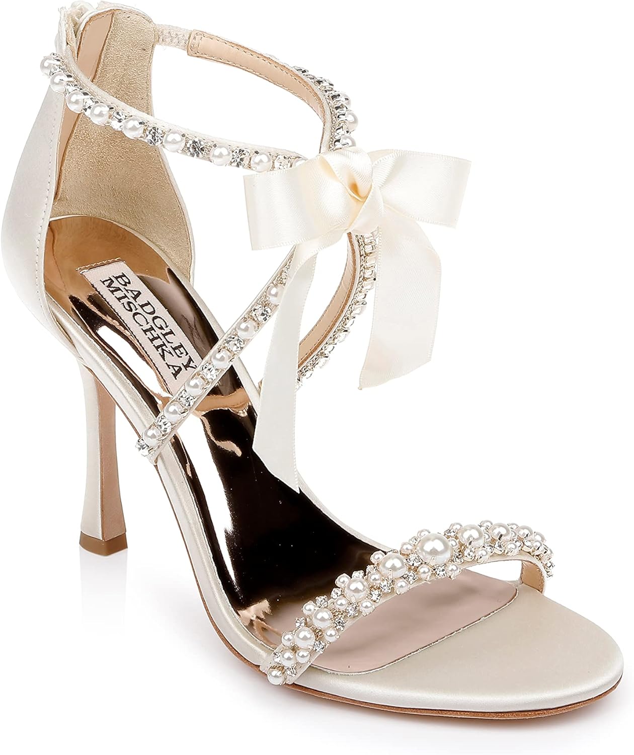 Badgley Mischka Women's Nayeli Heeled Sandal, Ivory Satin, 8