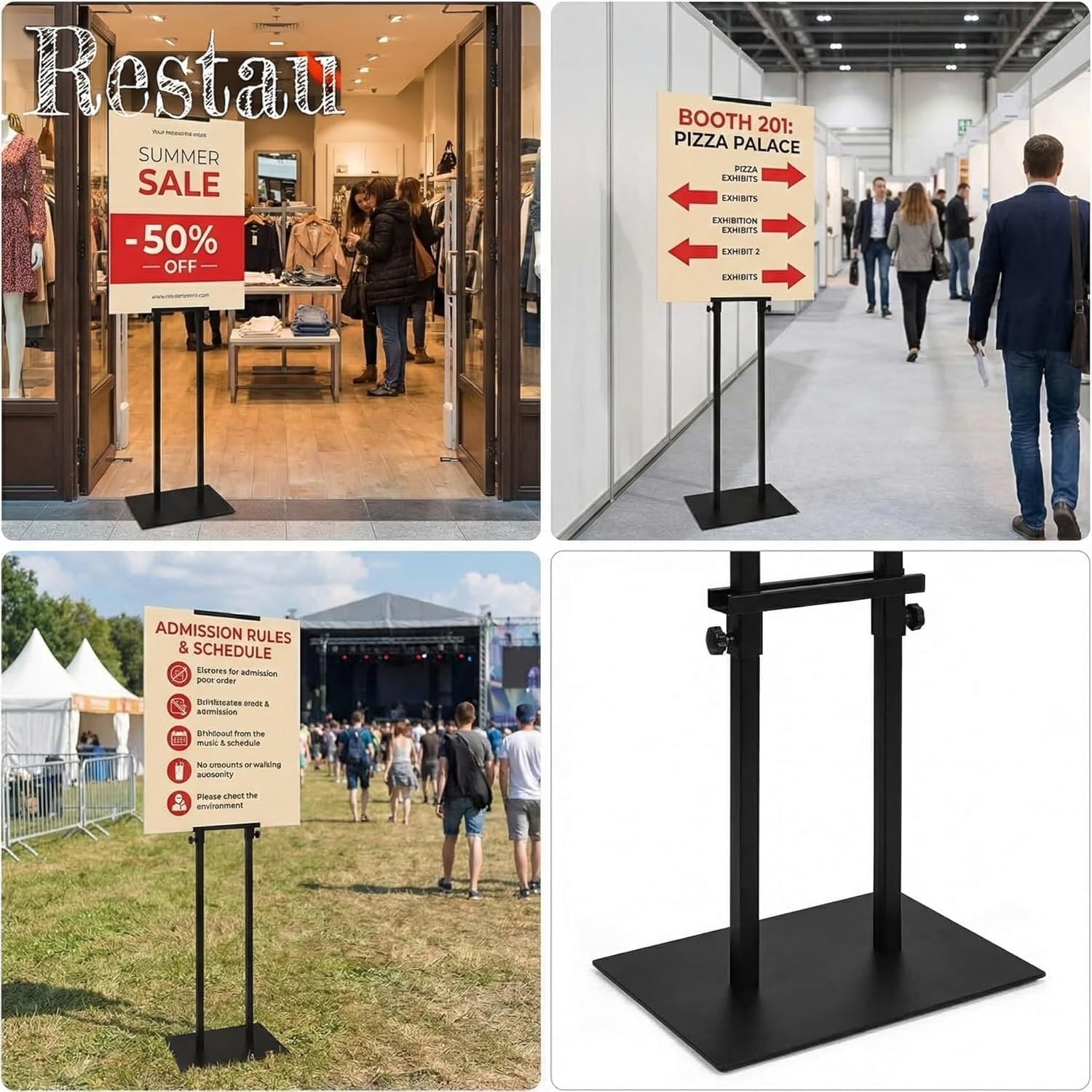 USCNC Paquete de 2 soportes para póster de suelo, doble cara para tablero y letrero de espuma, soporte de metal ajustable, altura de hasta 82 pulgadas, soporte de póster para soporte de carteles de