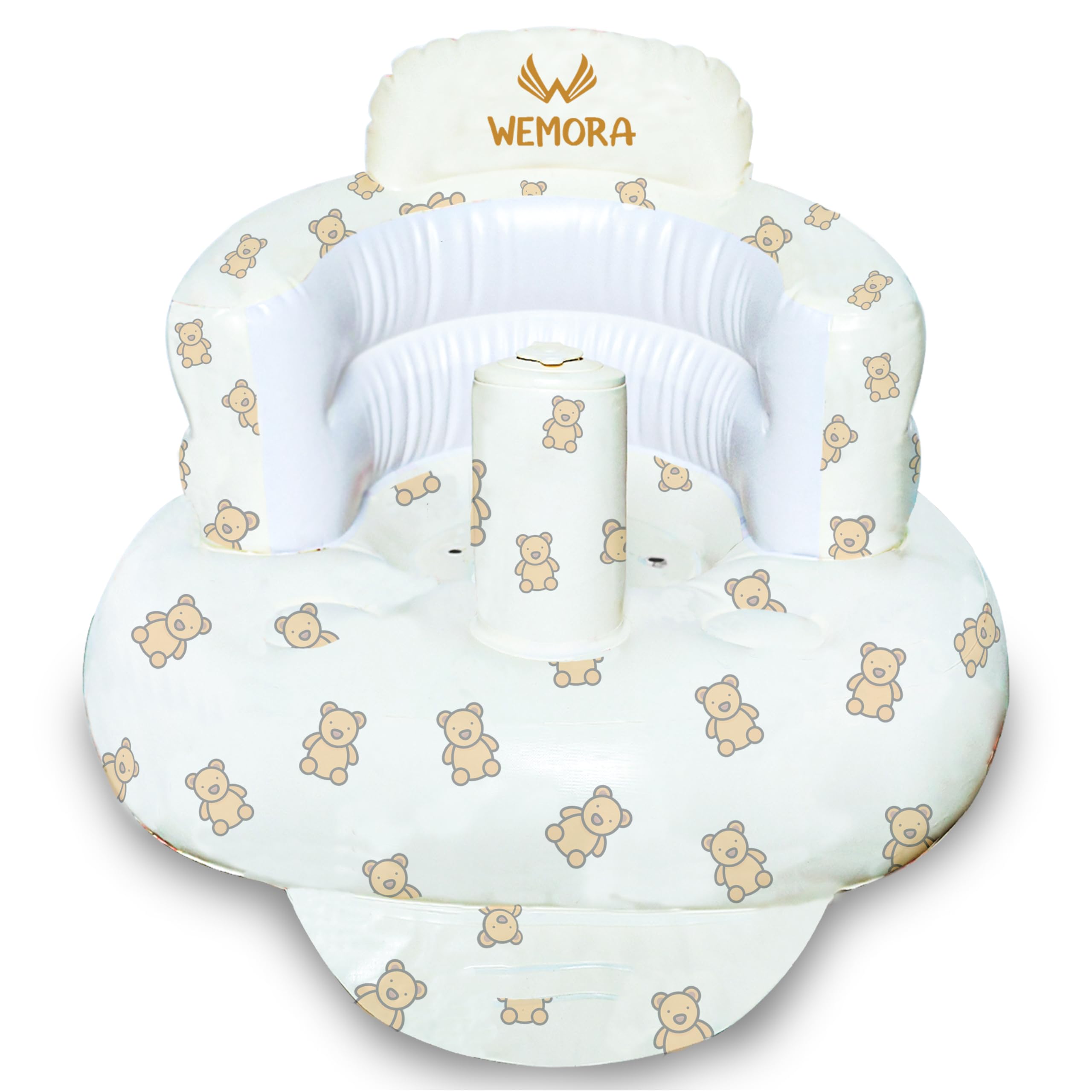 WEMORA Inflatable Baby Seat for Babies 3-36 Months Built-in Air Pump Toddler Floor Seat with Back Support for Sitting Up Portable Blow Up Baby Chair for Feeding Shower and Playtime (Bear)