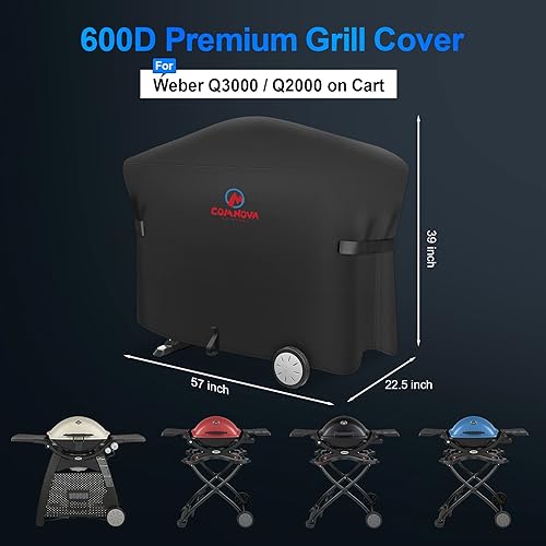 Miniatura 2 de Comnova - Cubierta de parrilla para Weber Q Grill on Cart - 7112 Cubierta de barbacoa para Weber Q3000Q300Q2000Q200 con soporte portátil, 600D