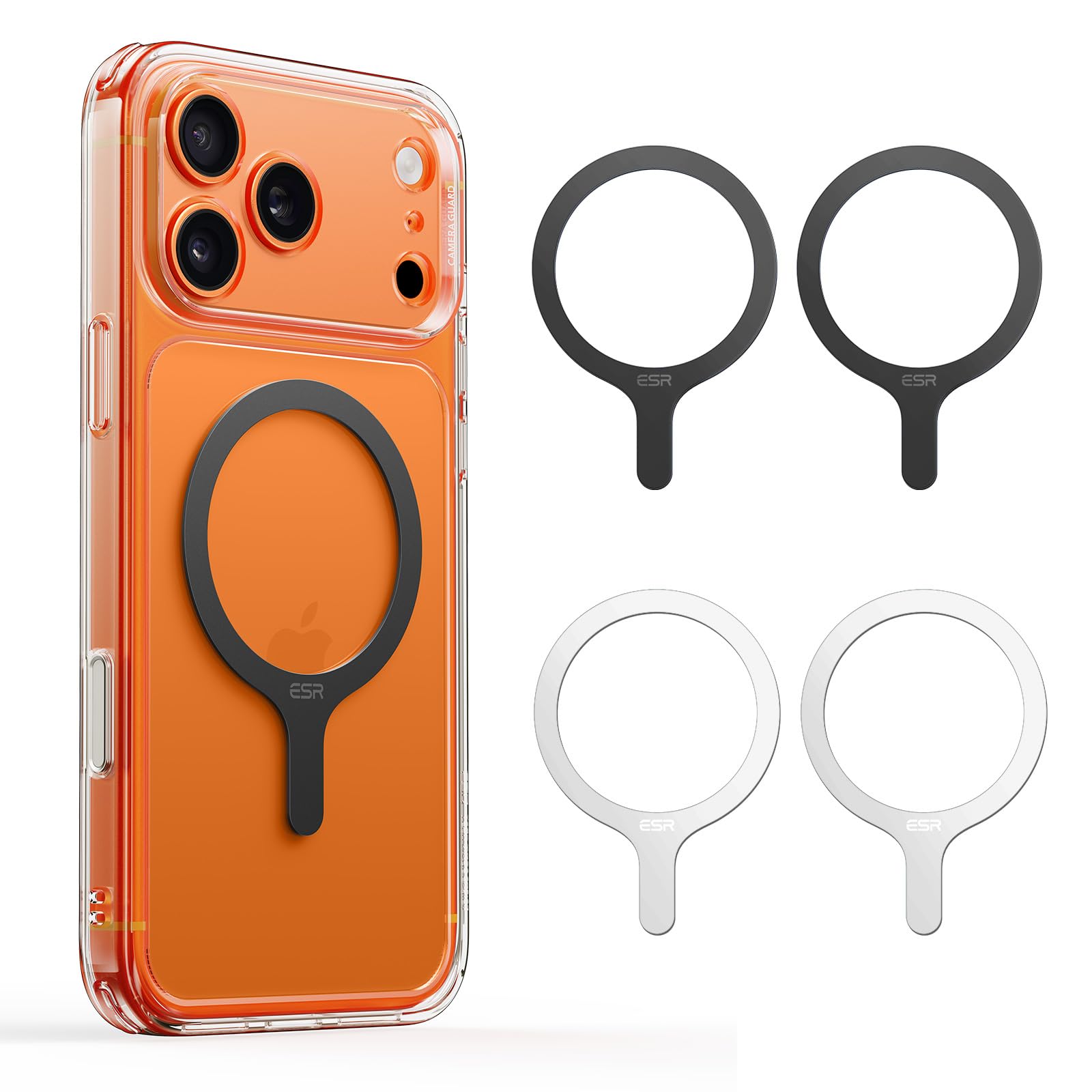 ESR for MagSafe Sticker, MagSafe Ring Magnet, 2 Pack Magnetic Metal Ring for Phone case, Universal Wireless Charger Conversion Kit for iPhone 17/16/16e/15,/Galaxy S25/Google Pixel 10,Black and White