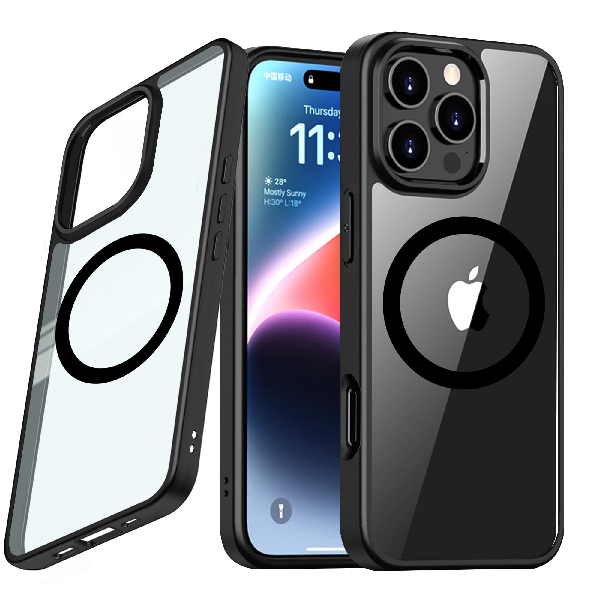 Guizzcg Case for Phone 16 Pro Max, Compatible with Magsafe, Slim Mobile Phone Case, Clear Case, Shockproof, Drop-Proof Protective Case - Black