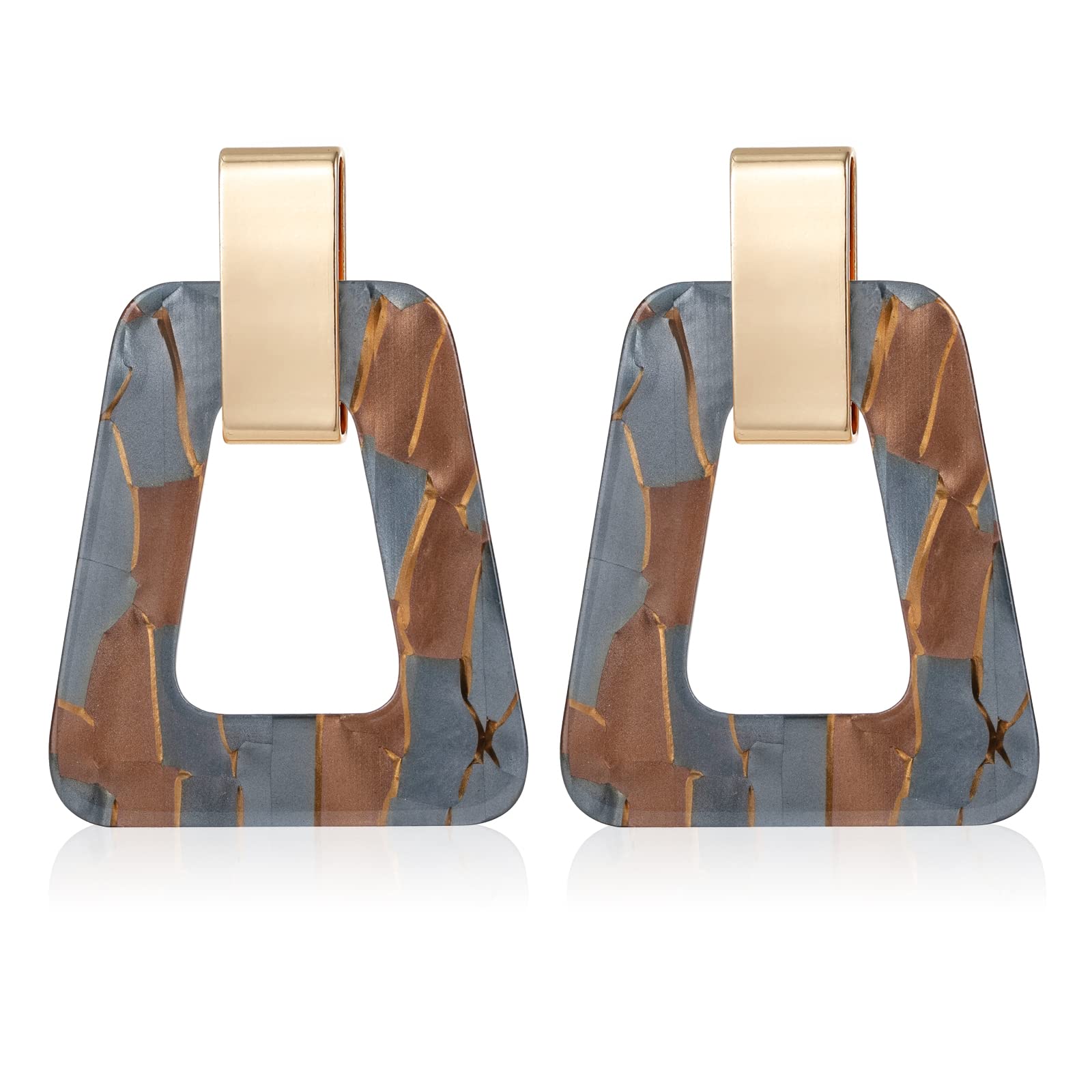 Acrylic Geometric Statement Earrings - Mottled Resin Lightweight Dangle Earrings for Party or Vacation